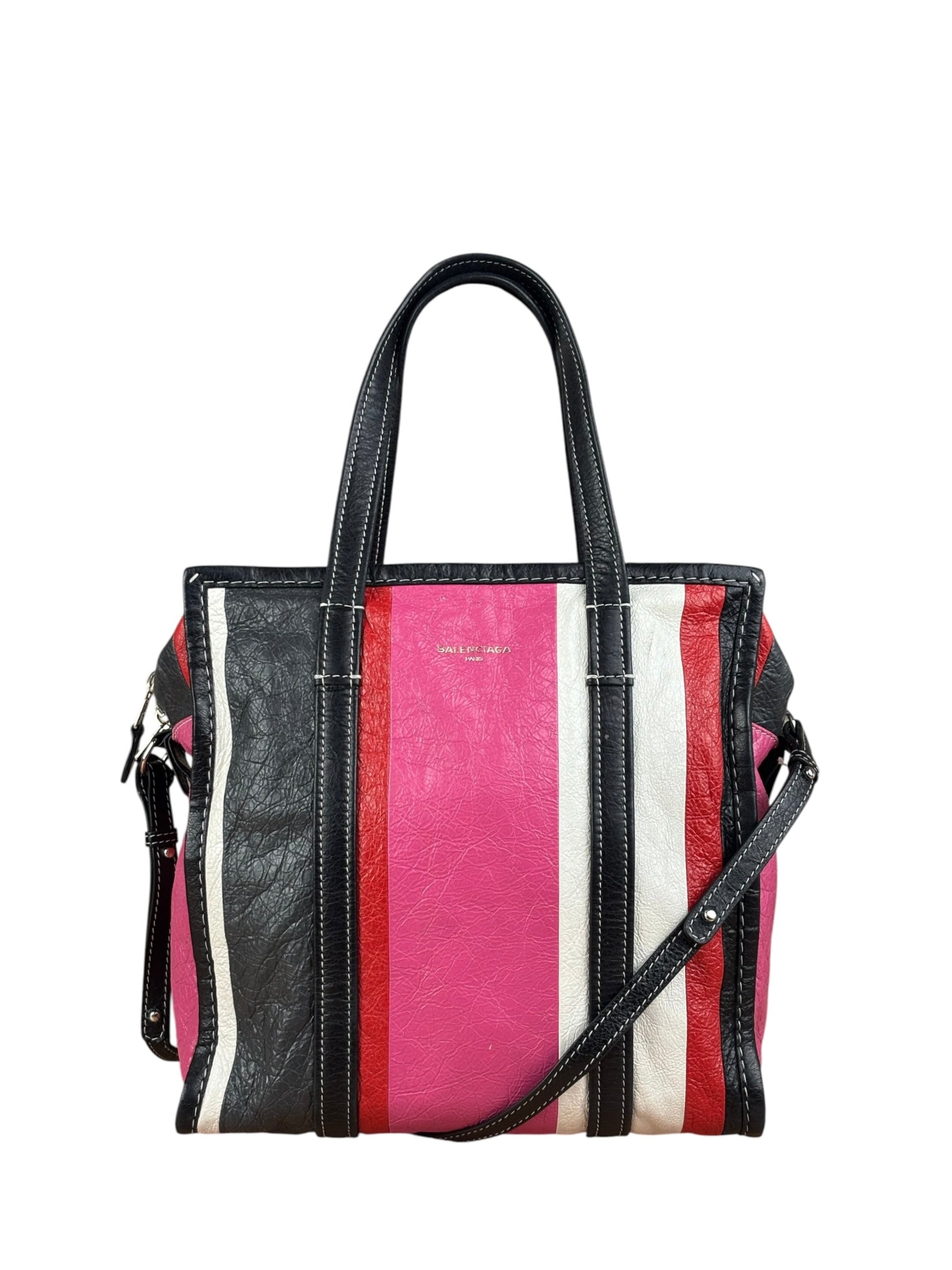 Balenciaga Multi-Color Vertical Stripe Bazar Shopper Two-Way Bag