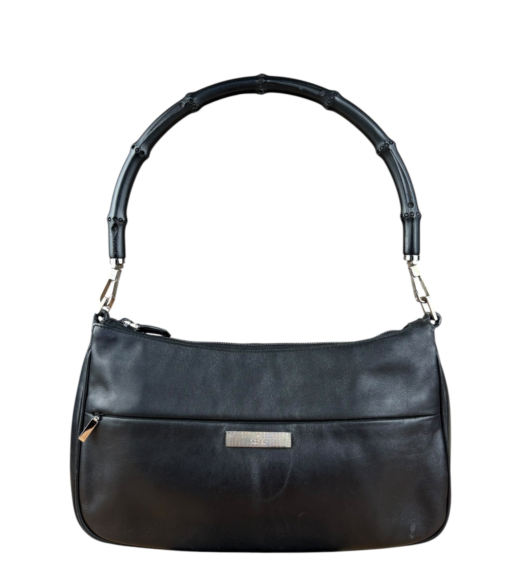 Gucci Vintage Black Leather Bamboo Shoulder Bag
