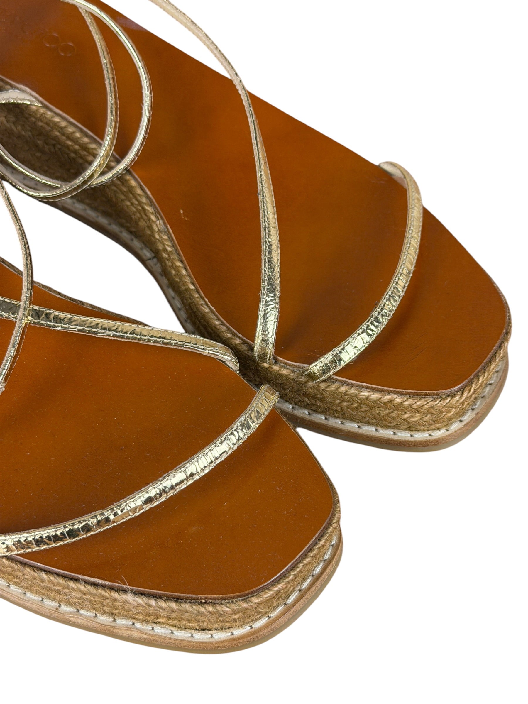 Jimmy Choo Brown Drive Metallic Wedge Espadrille Sandals