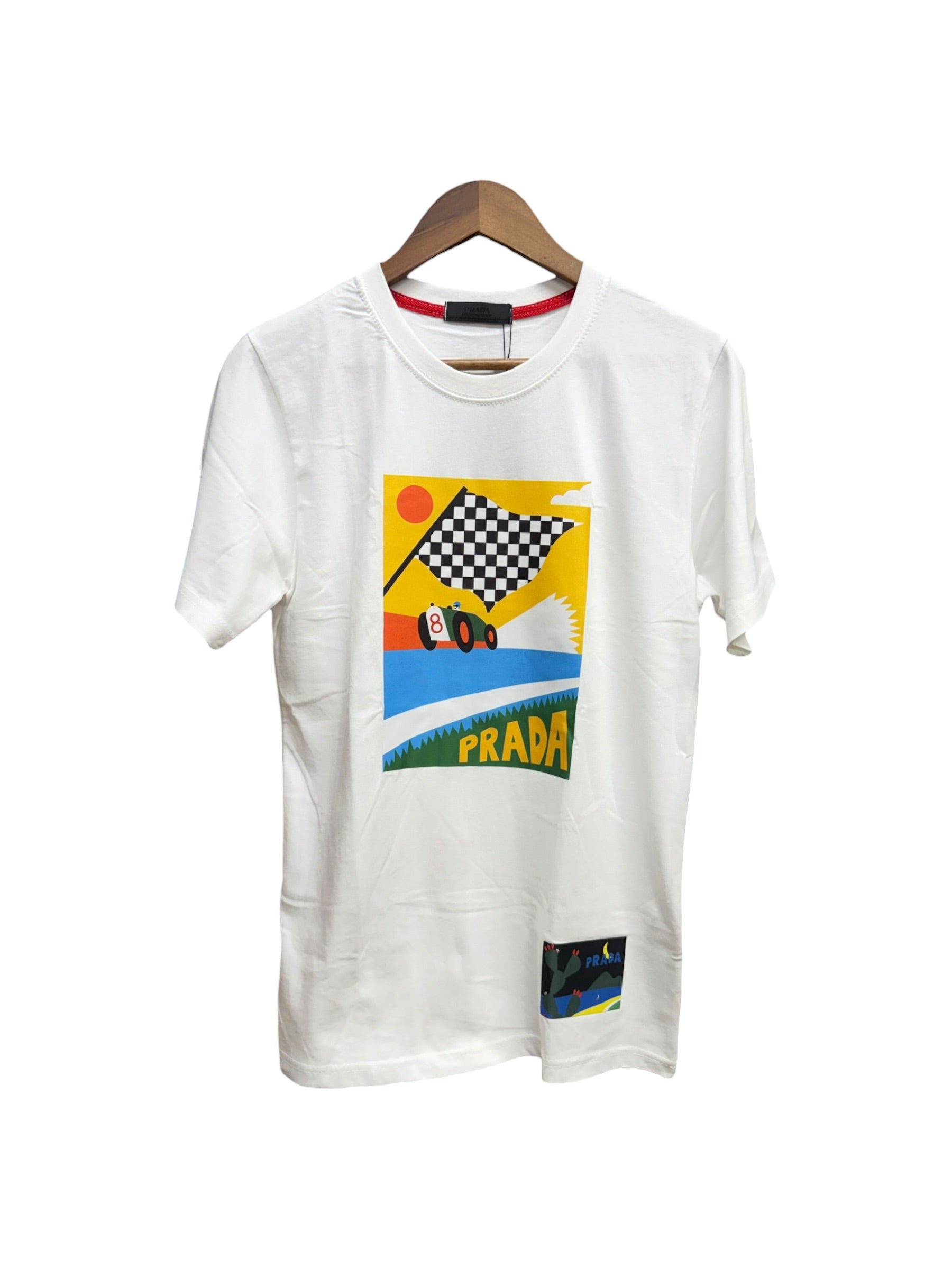 Prada White Graphic Race Car Print T Shirt