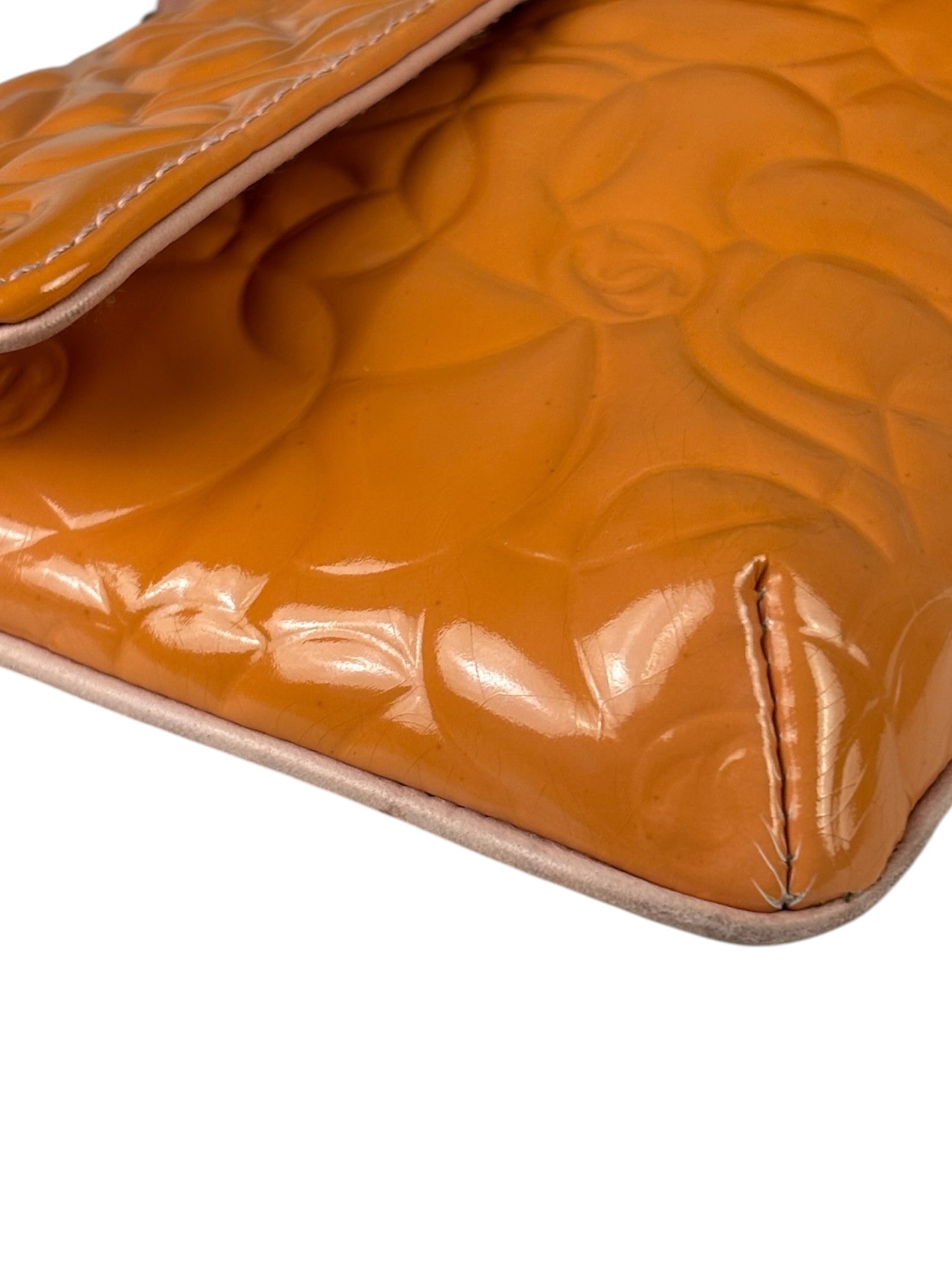 Chanel Orange Patent Leather Camellia Flap Pochette 2003