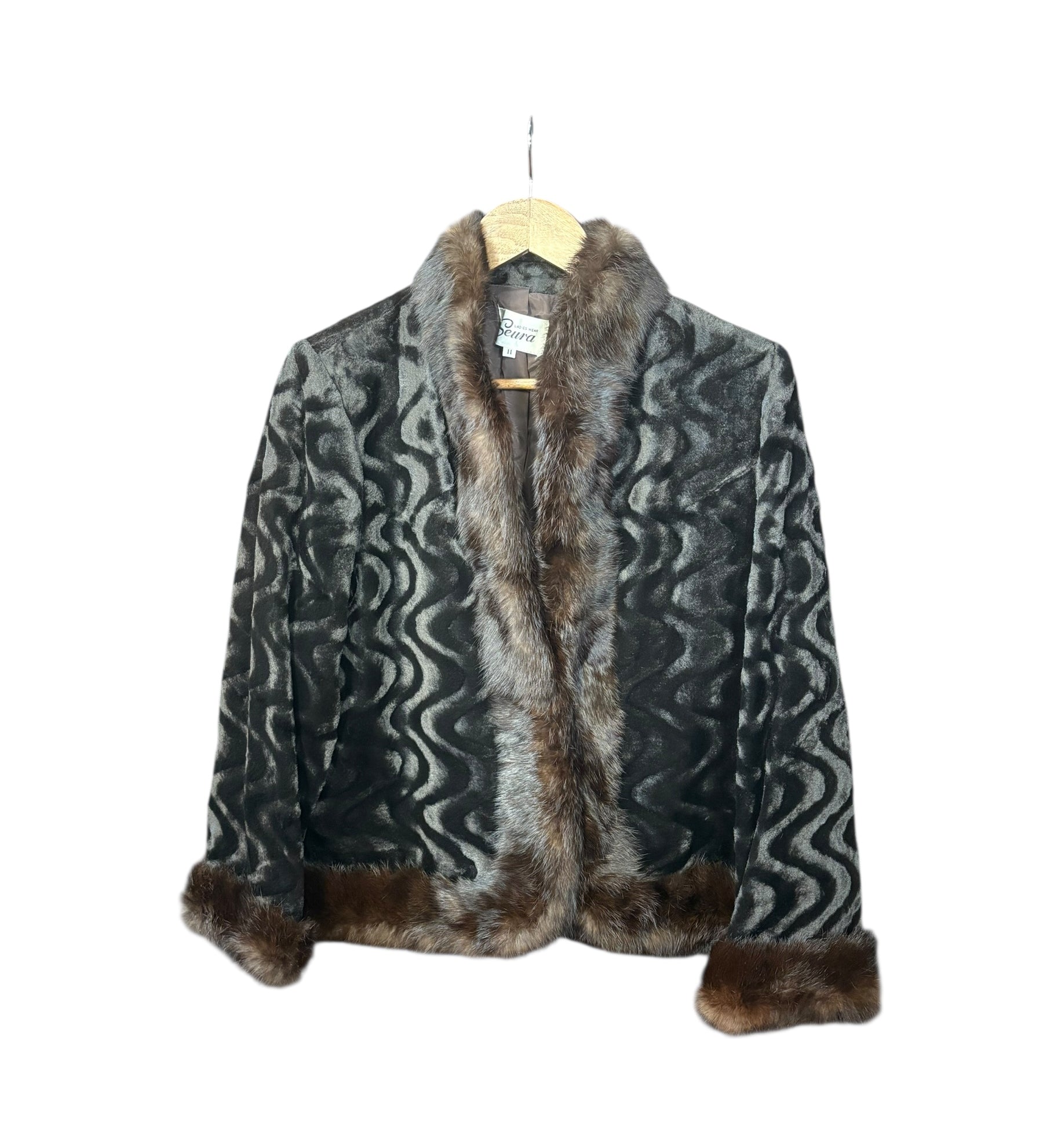 Seura Vintage Wavy Print Brown Fur Coat
