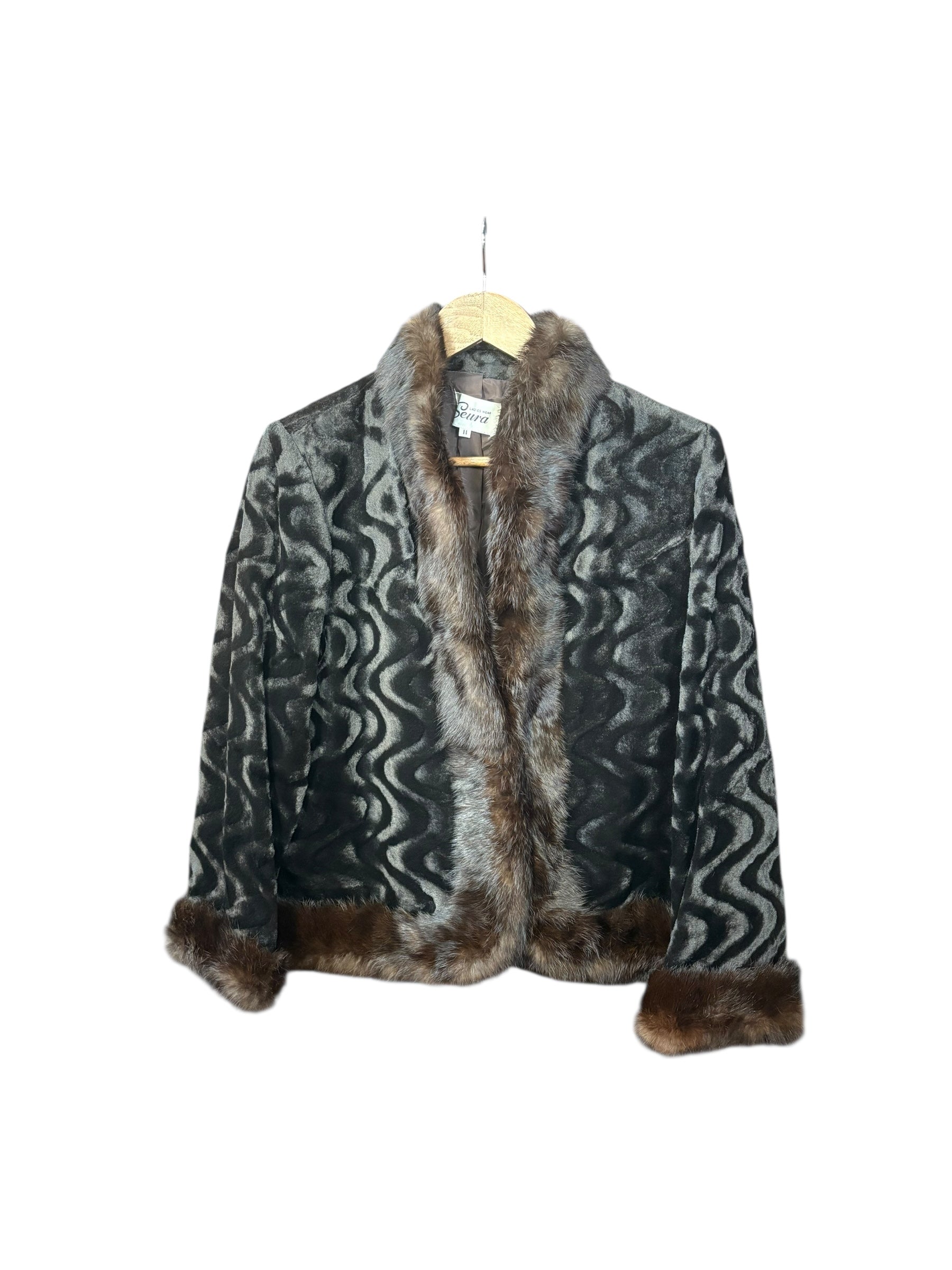 Seura Vintage Wavy Print Brown Fur Coat