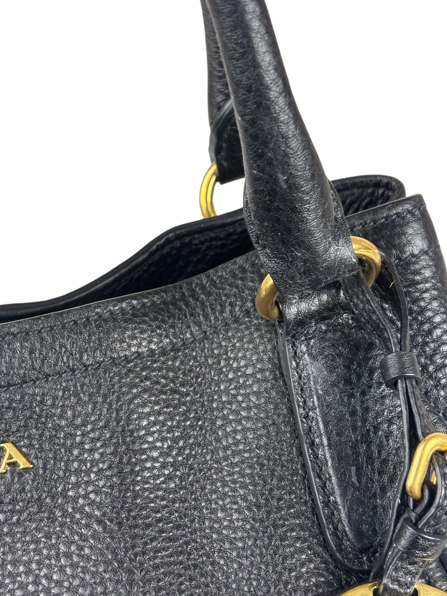 Prada Black Leather Vitello Daino 2Way Handbag