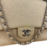 Chanel Vintage Beige Jersey Quilted Classic Flap Bag