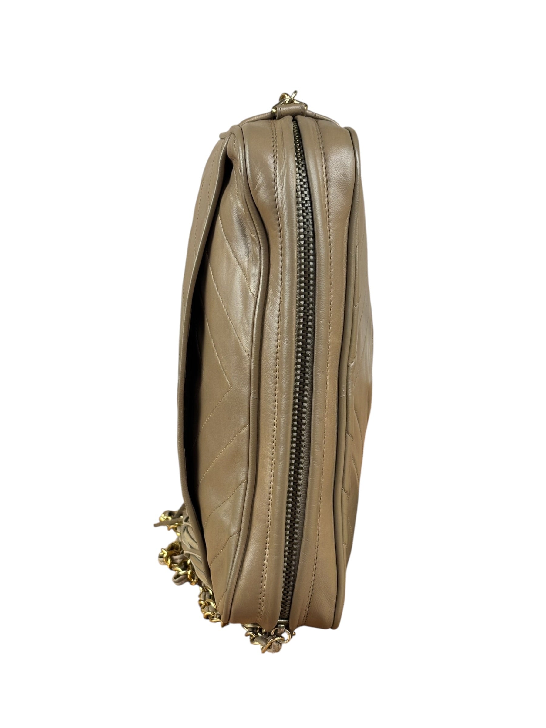 Chanel Tan Beige Chevron Leather Camera Case