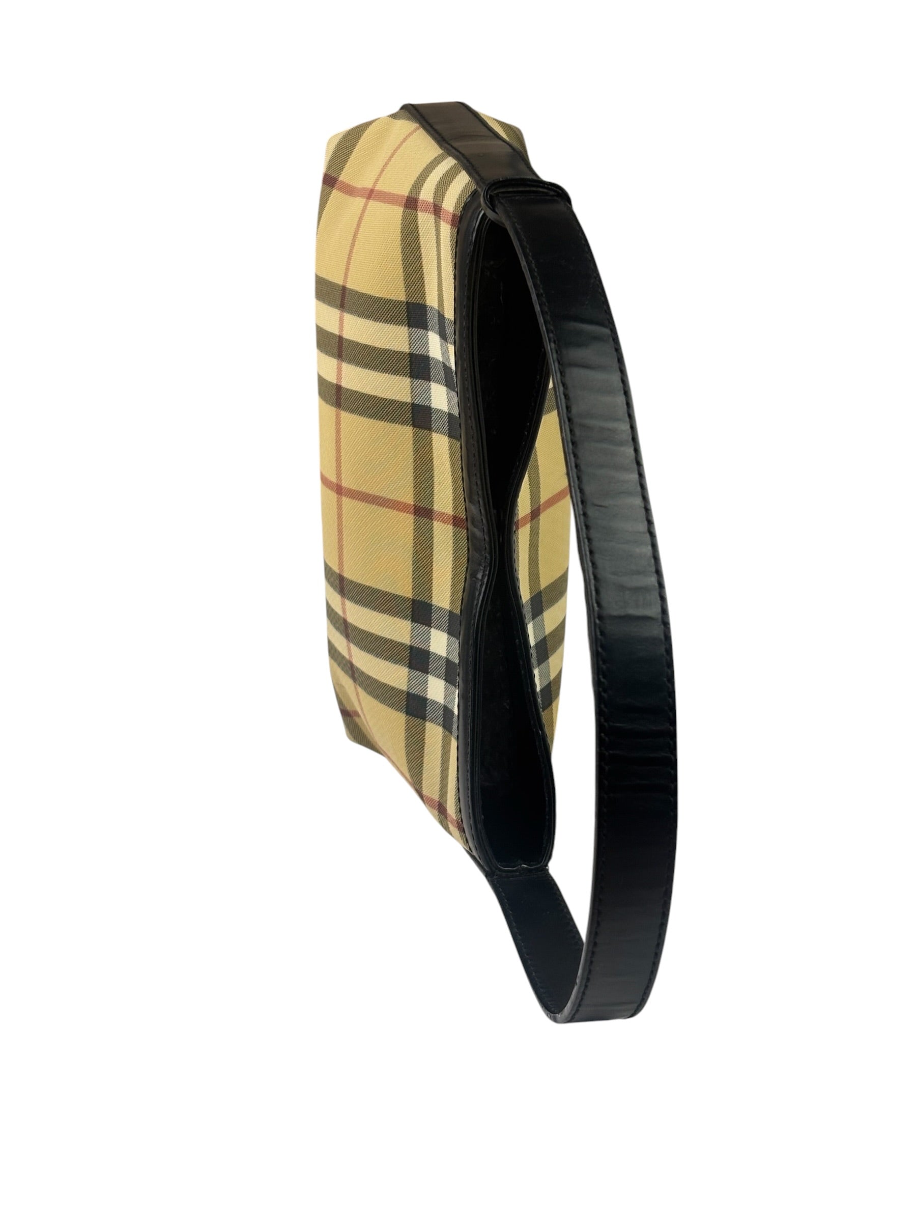 Burberry Black Leather Trim House Check Pochette