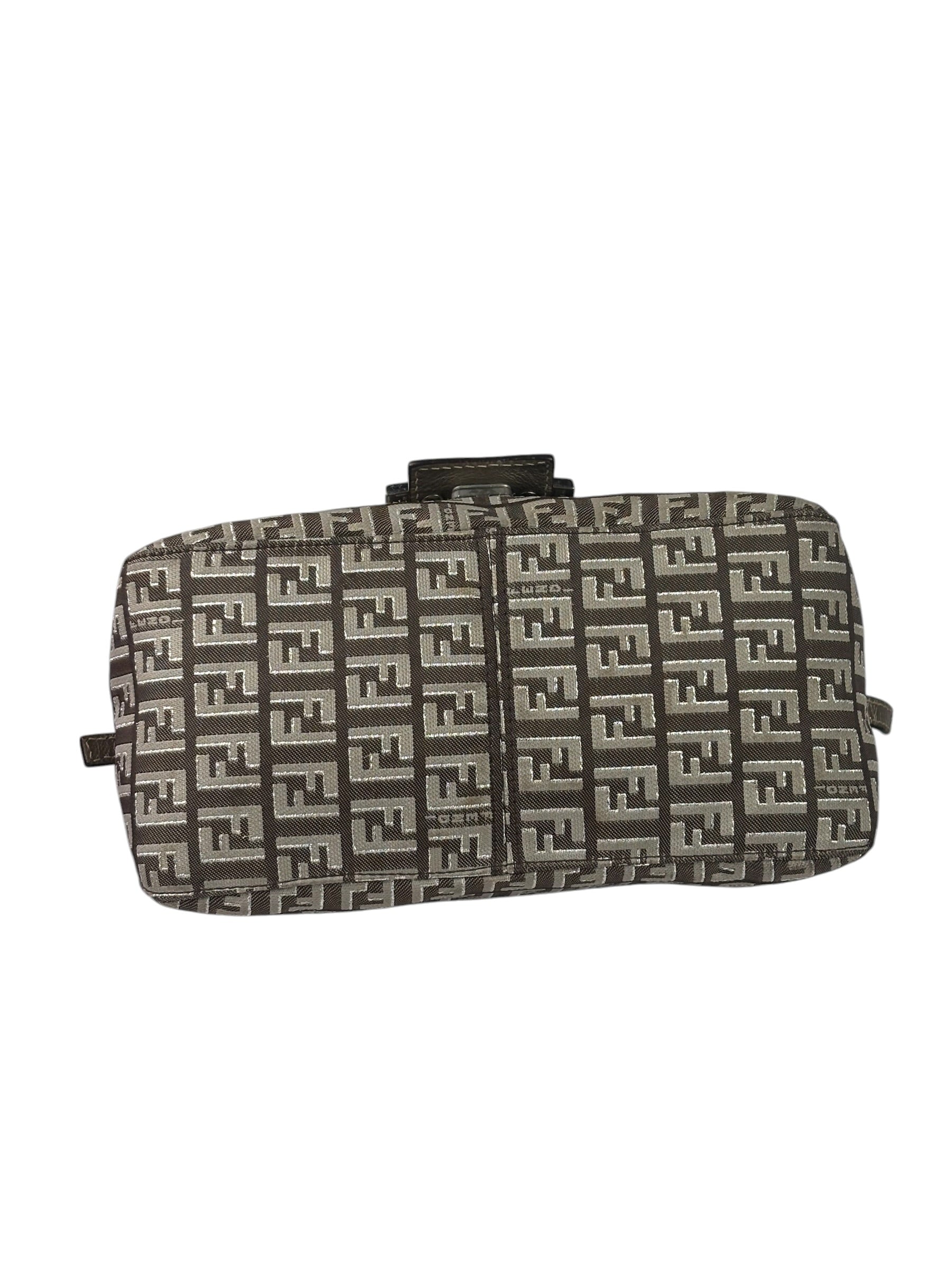 Fendi Brown/Metallic Gold Leather Trim Zucca Baguette
