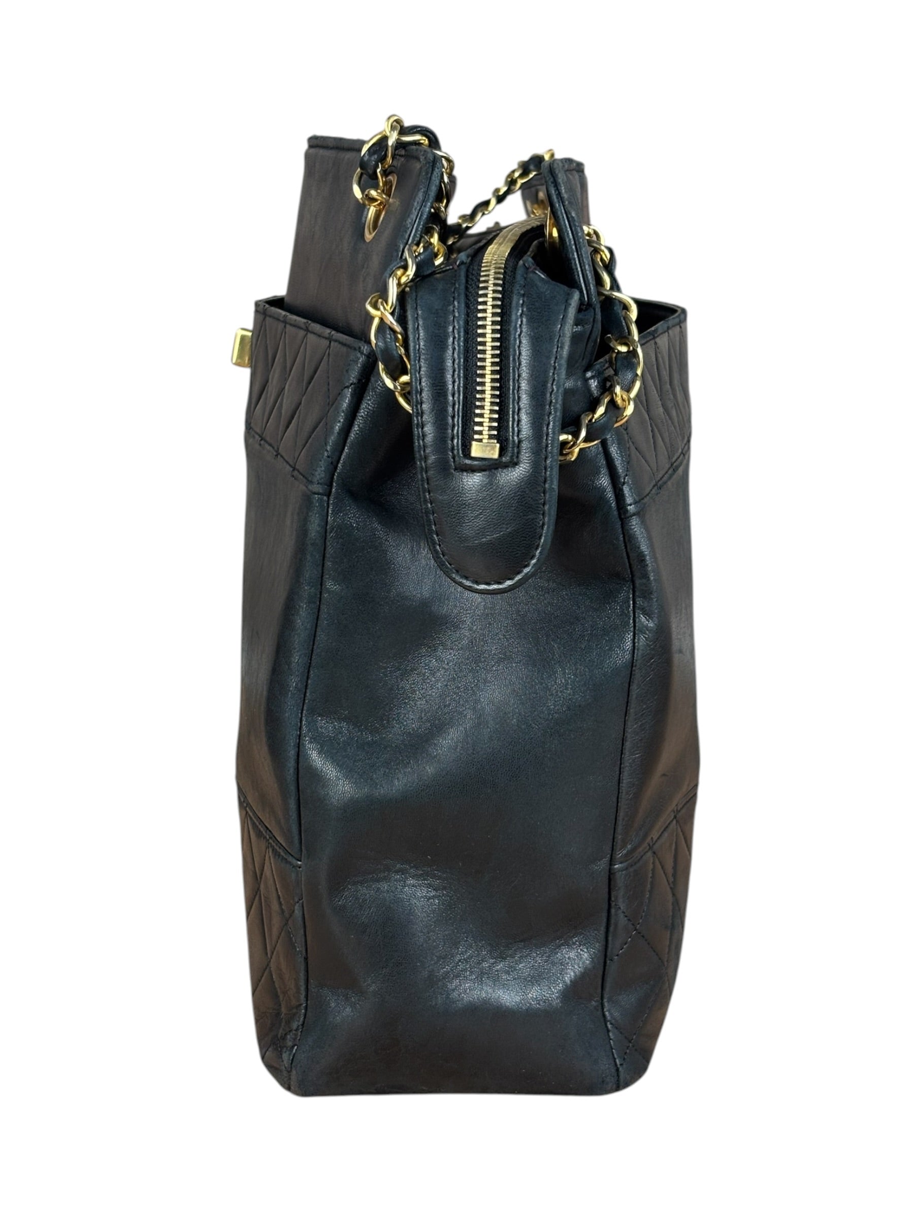 Chanel Vintage Black Quilted Leather Grand Shopping Tote/Shoulder Bag-1990