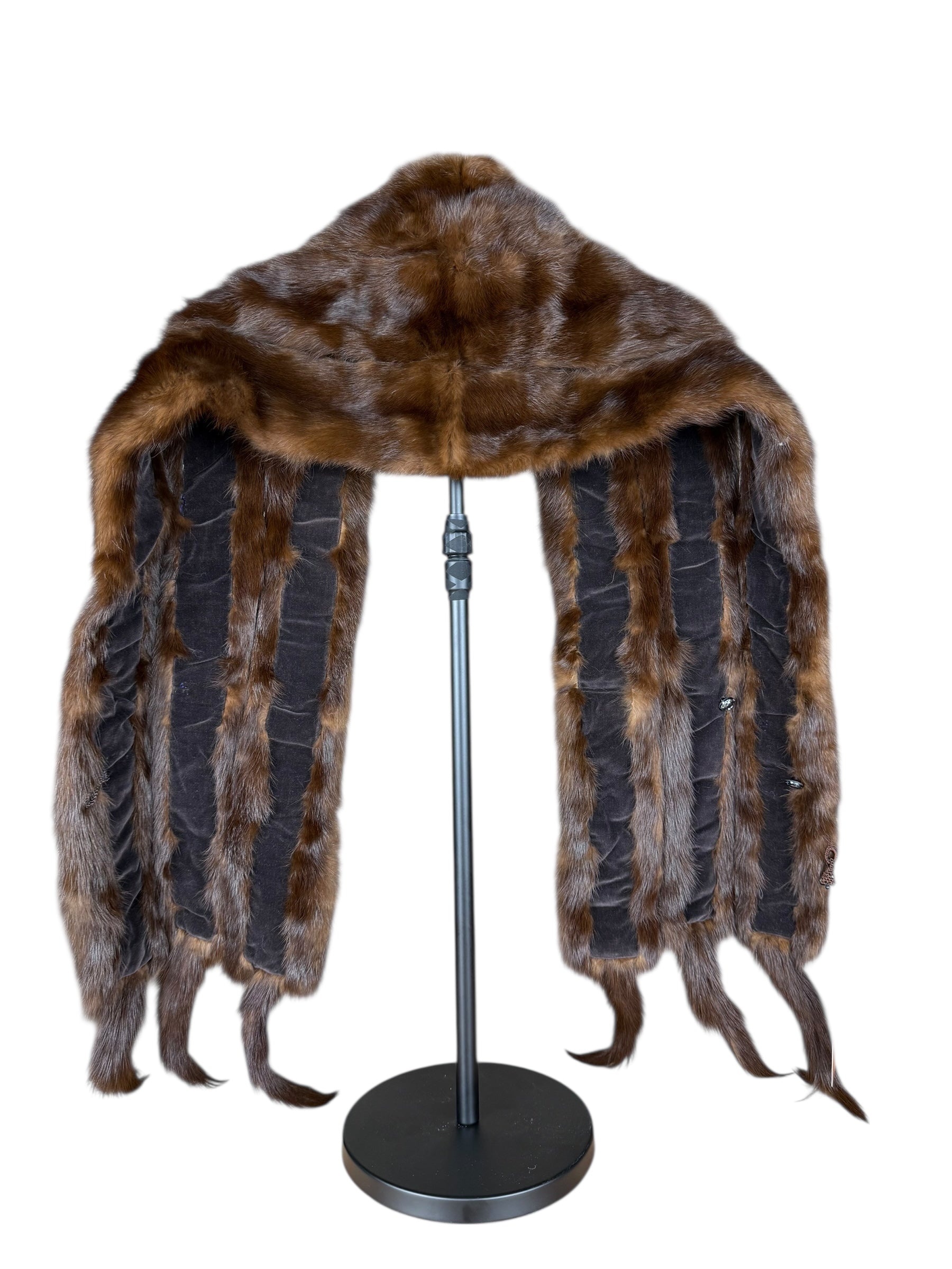 Vintage Dark Brown Fur Tailed Shawl