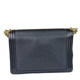 Chanel Navy Lambskin Cube Embossed XL Boy Flap 2013