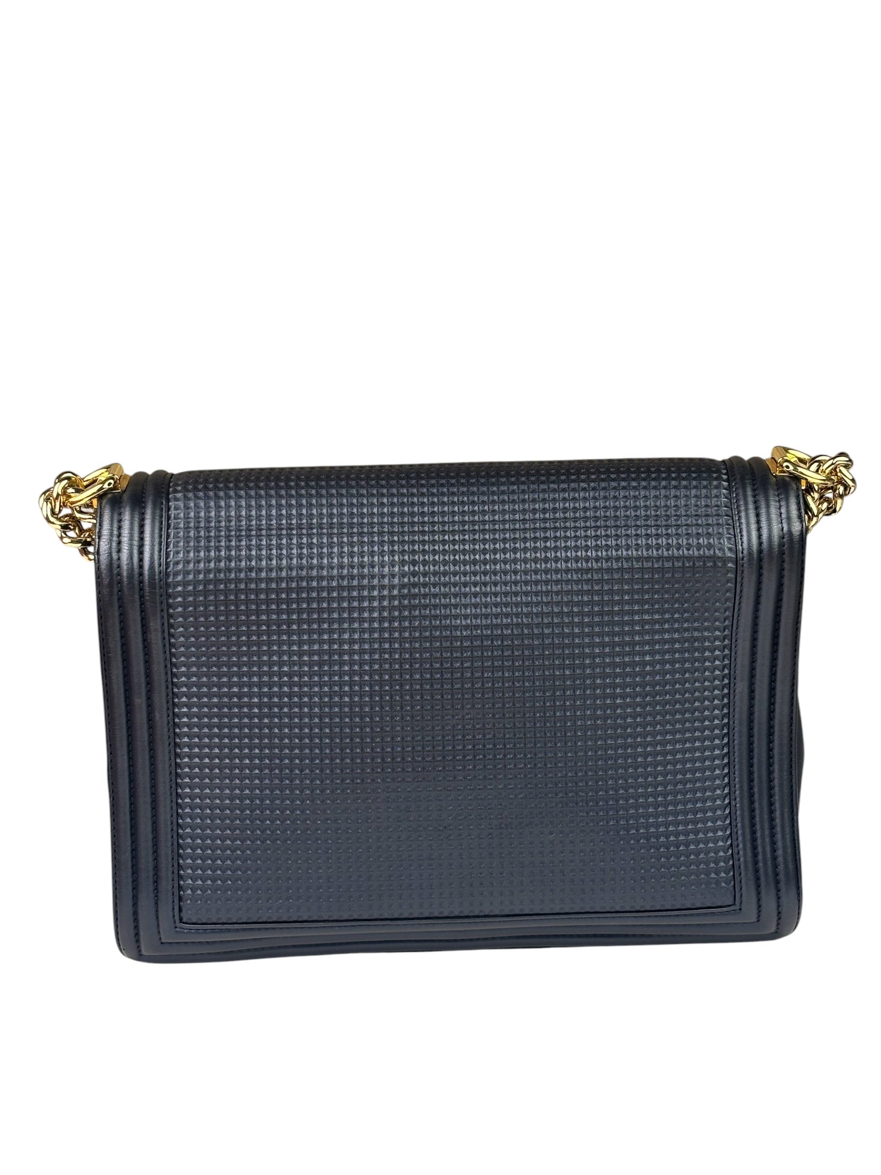 Chanel Navy Lambskin Cube Embossed XL Boy Flap 2013