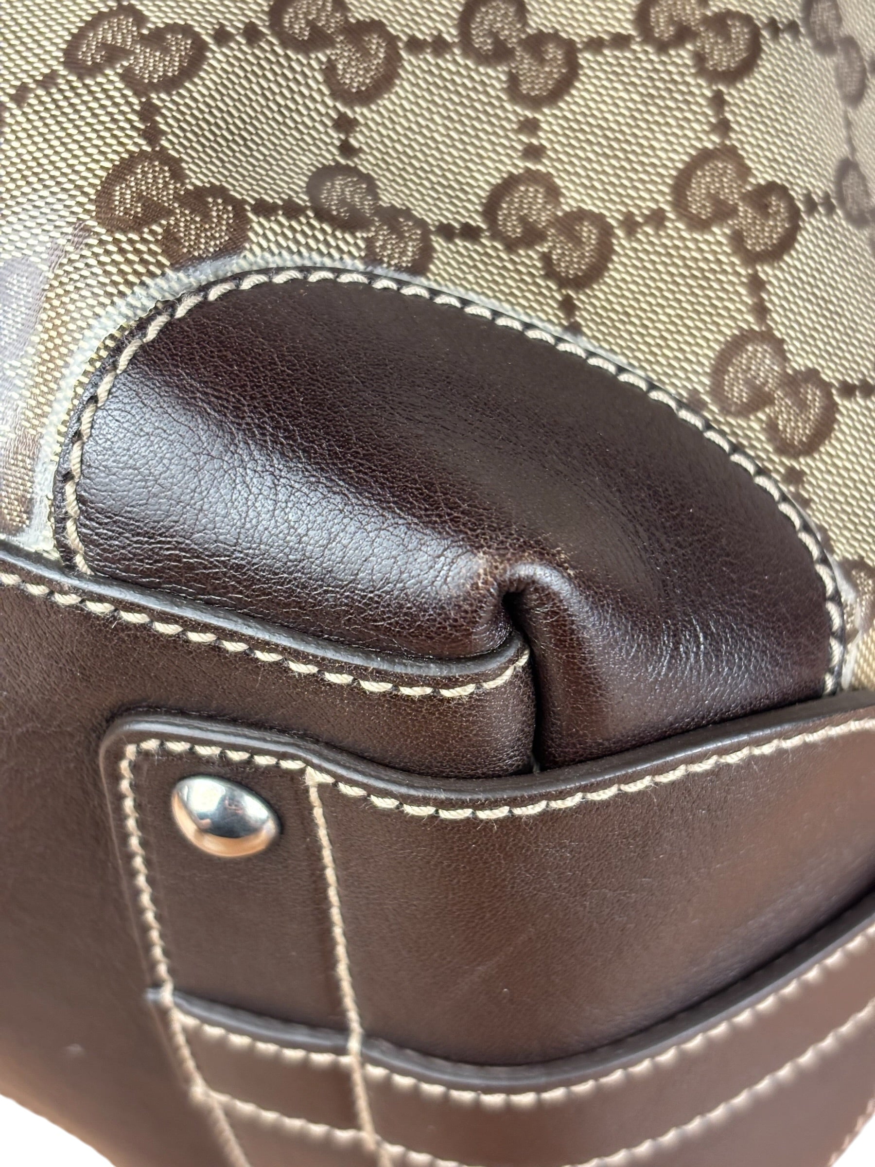 Gucci Vintage GG Coated Canvas Crystal Boston Handbag