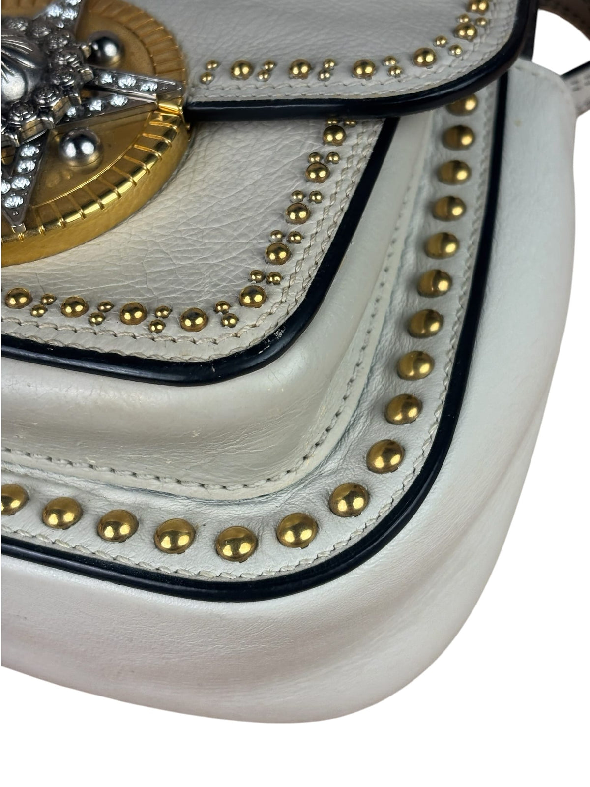 Miu Miu Cream Leather Dahlia Jewel Star Crossbody