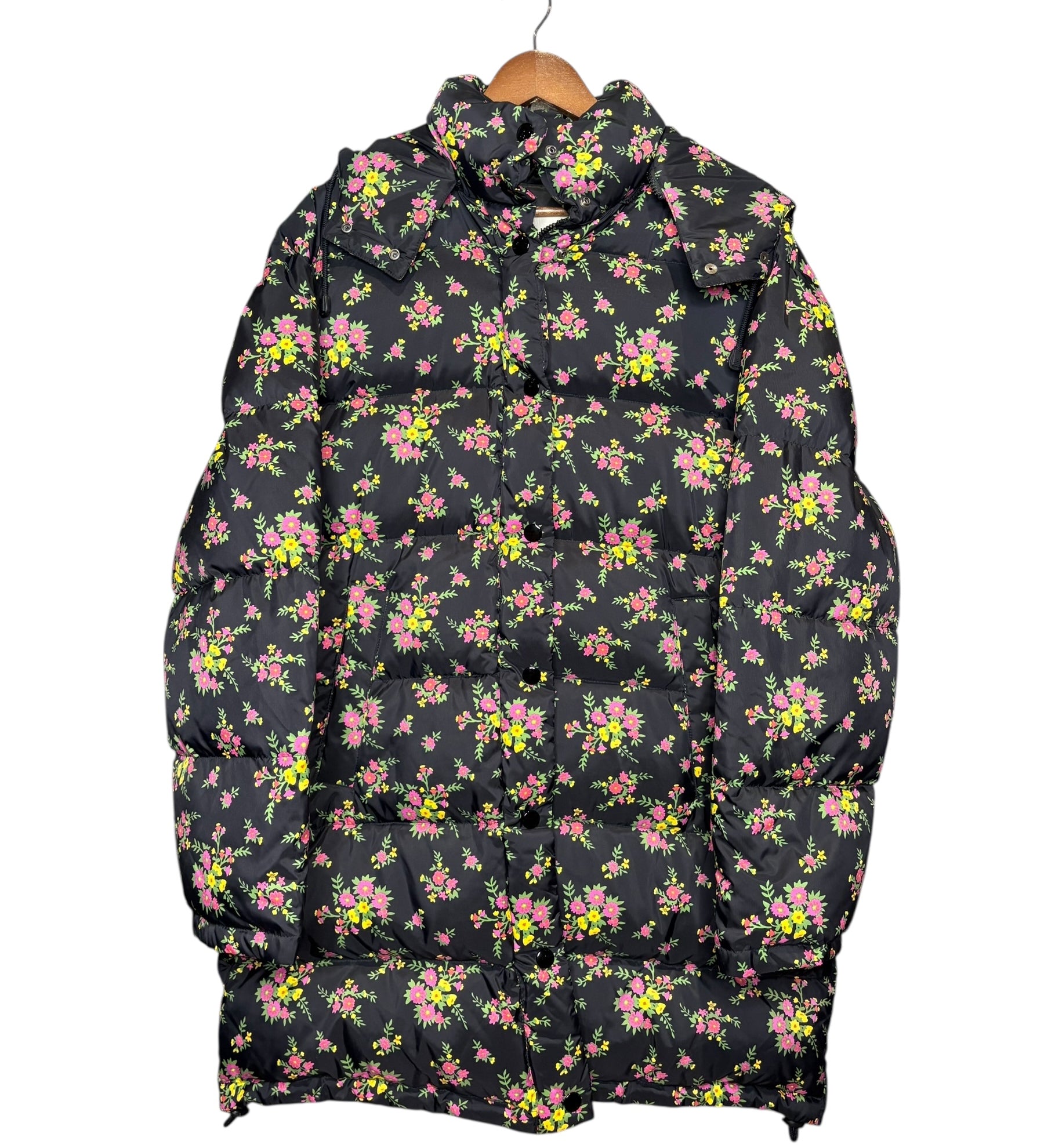 Gucci Floral Print Black Long Puffer Coat