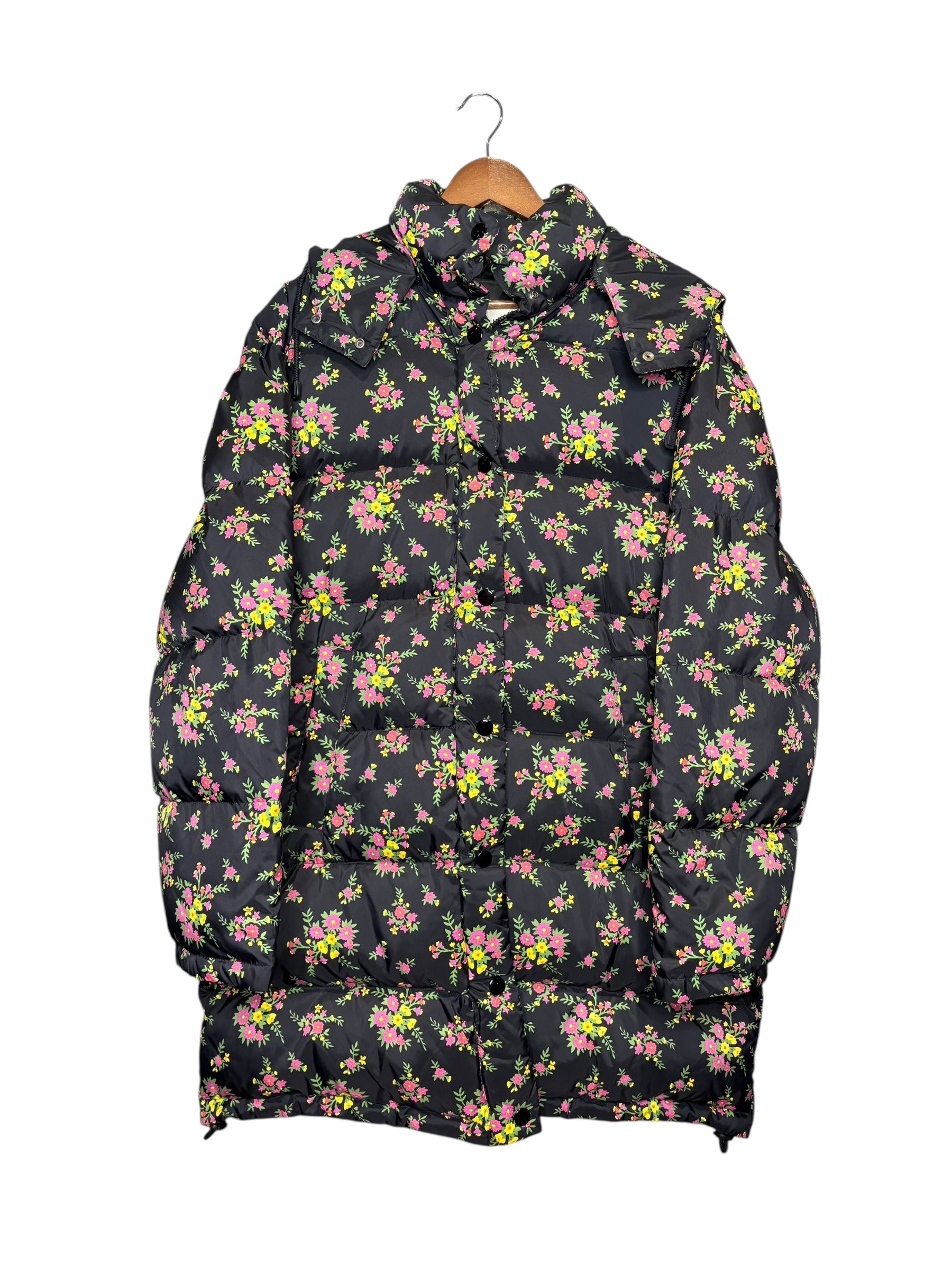 Gucci Floral Print Black Long Puffer Coat