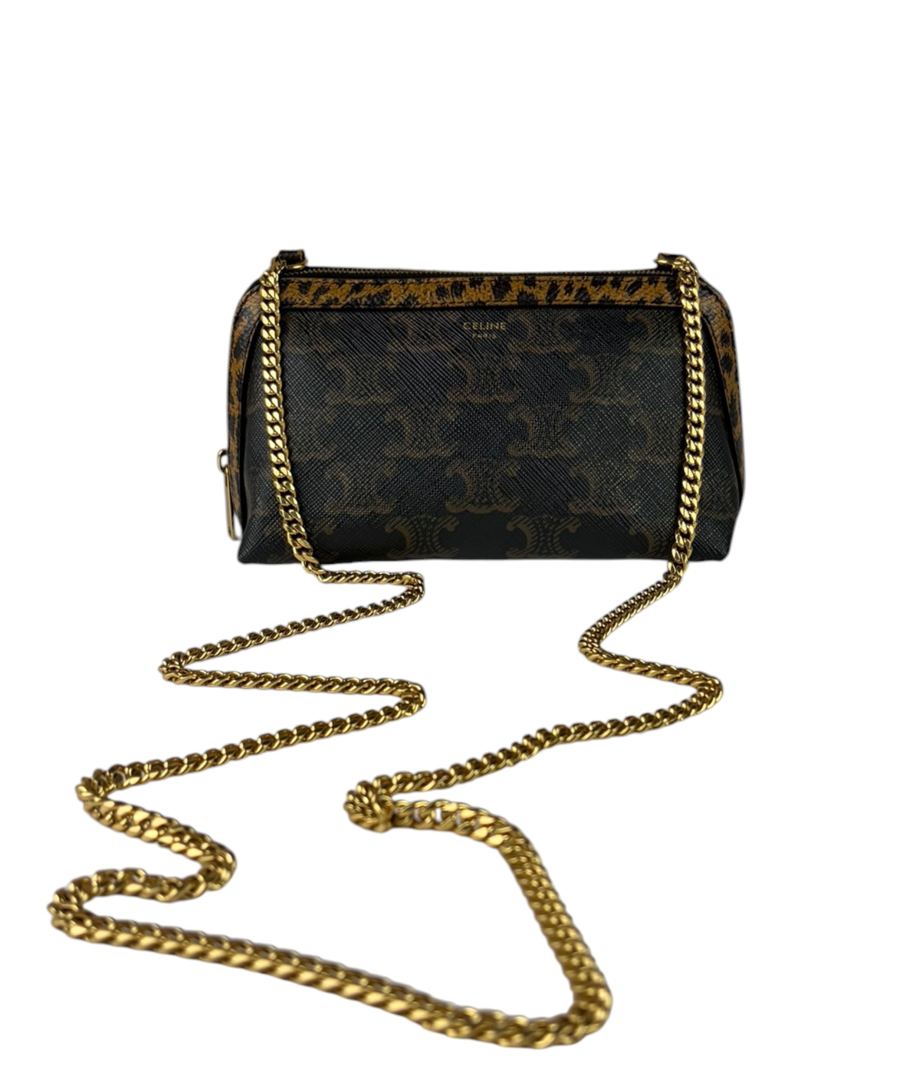 Celine Leopard Print-Trimmed Triomphe Chain Bag