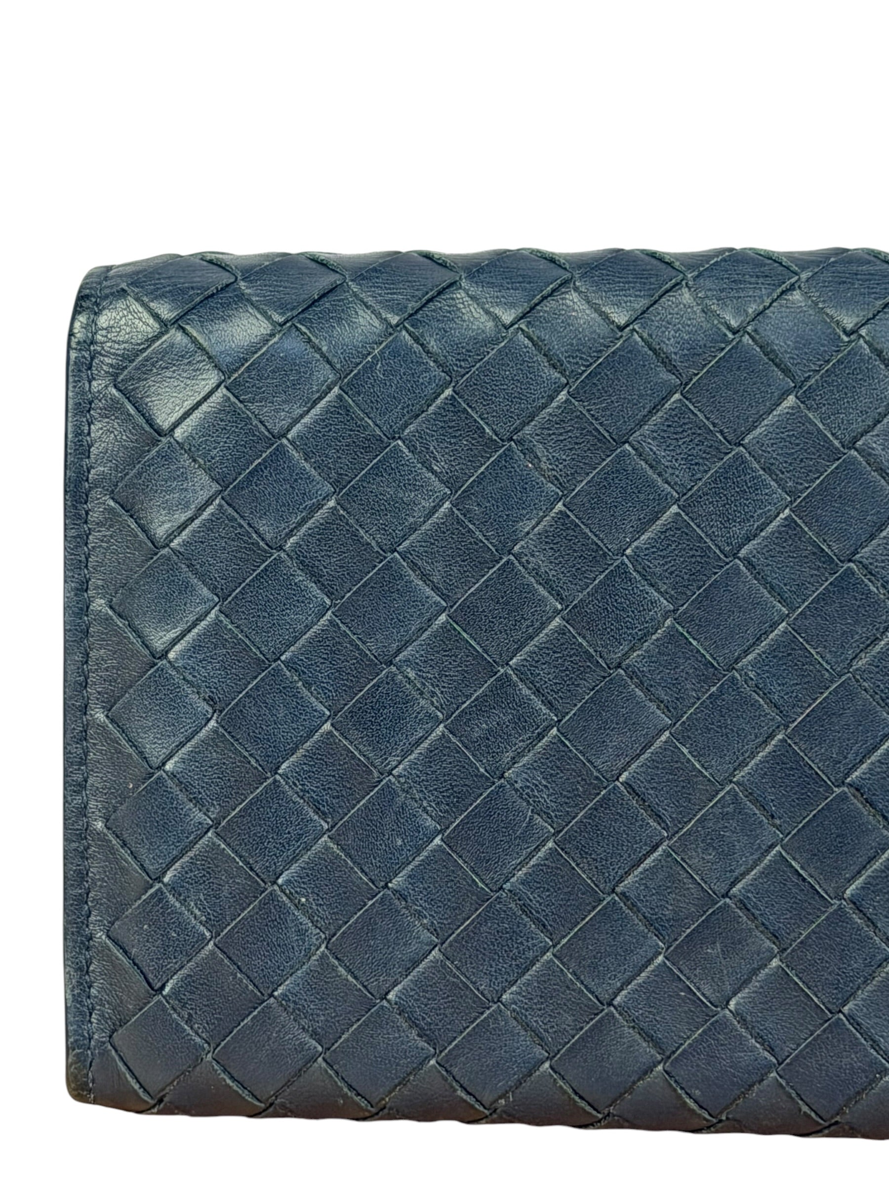 Bottega Veneta Navy Blue Intrecciato Long Wallet