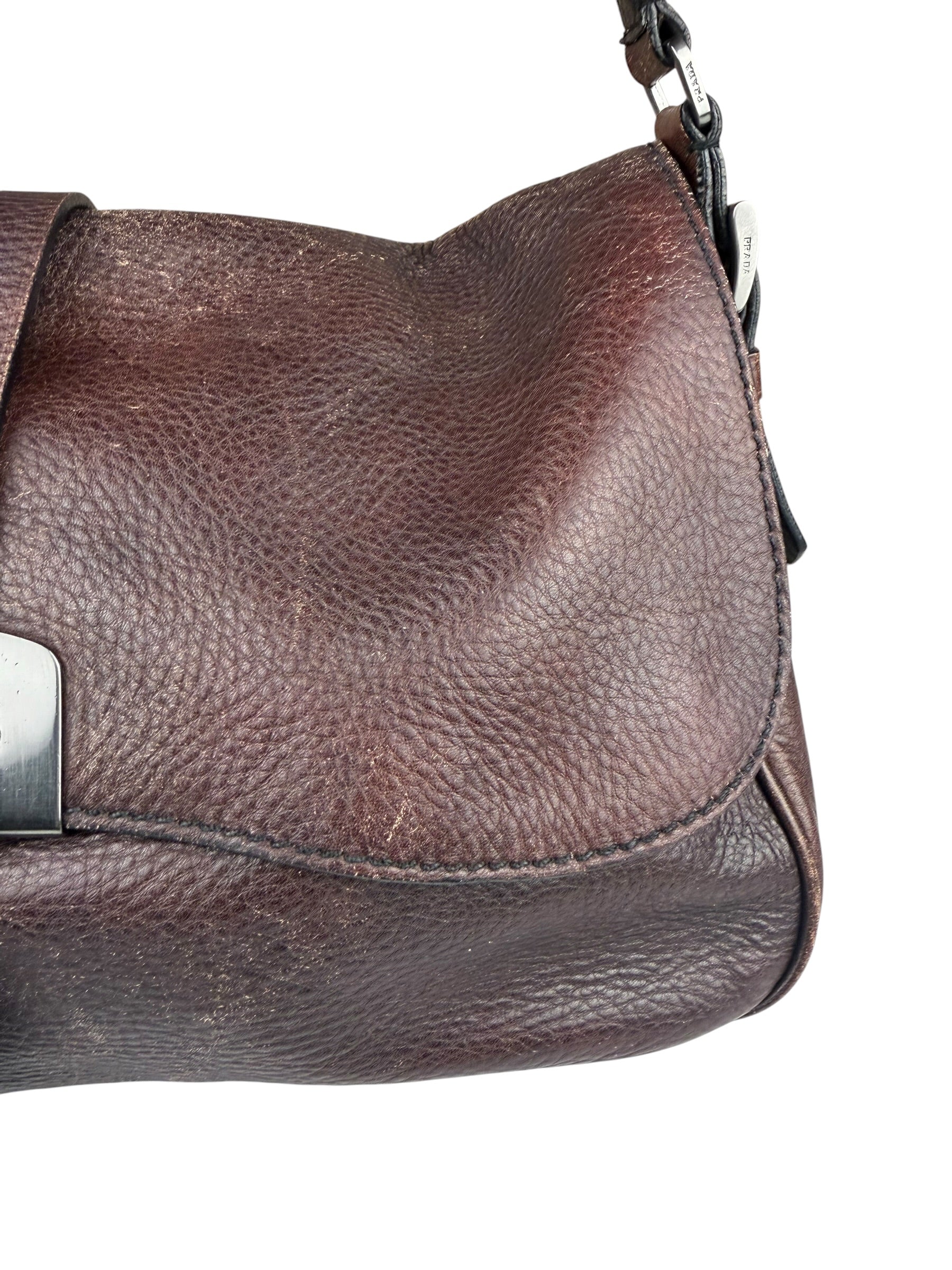 Prada Vintage Brown Leather Cervo Antik Messenger Bag
