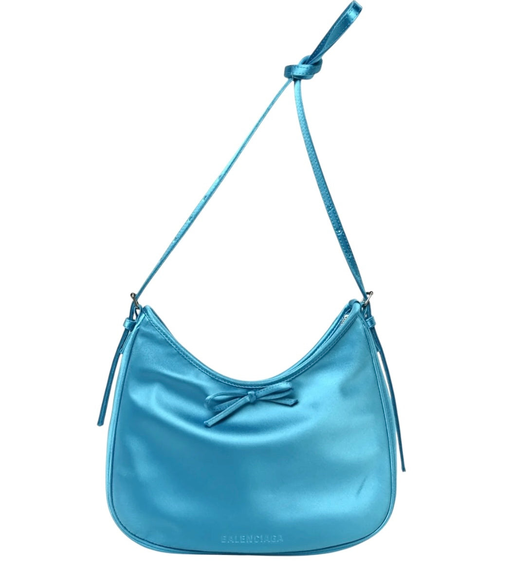 Balenciaga Blue Satin/Leather Trim Leopolda Small Hobo Bag