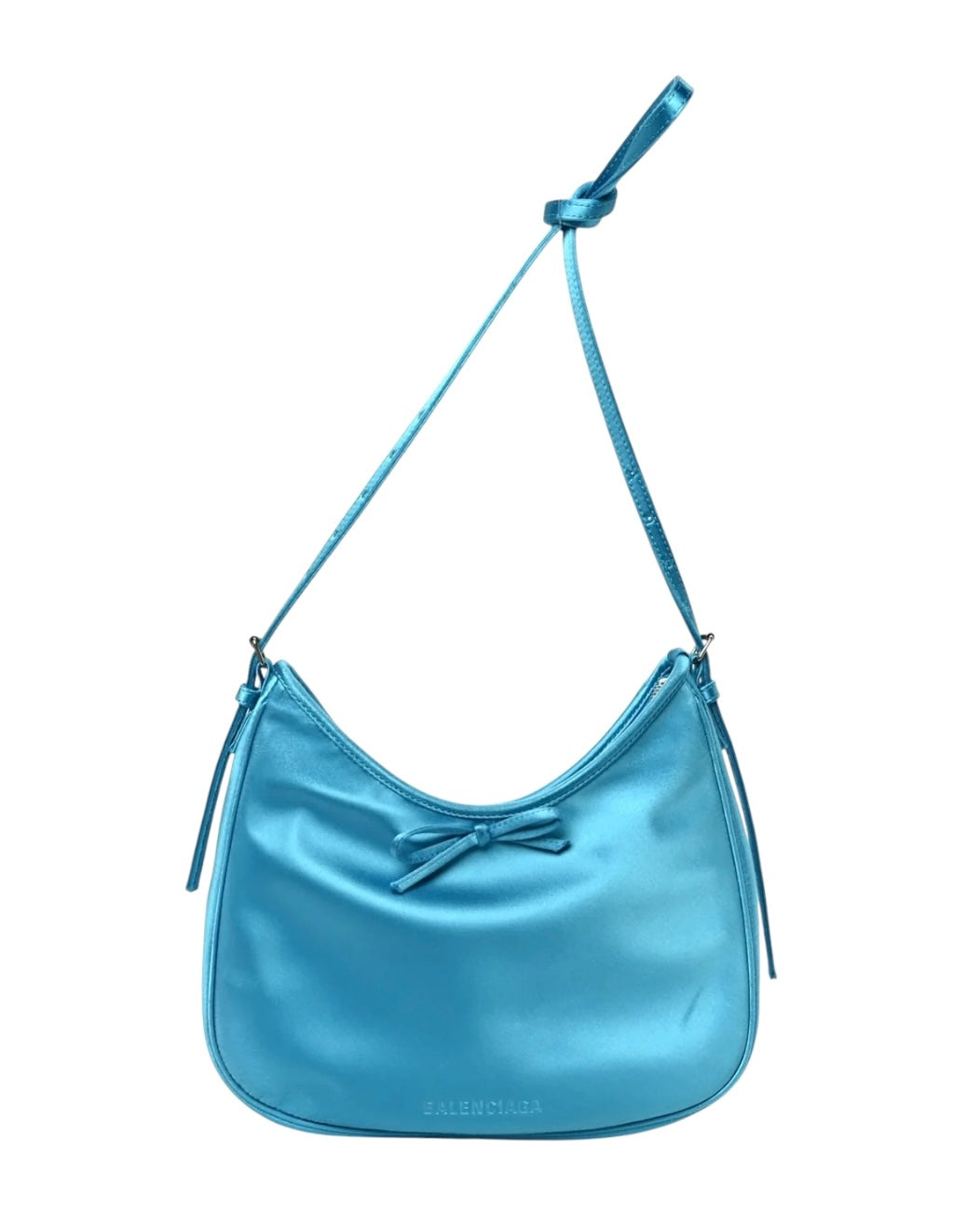 Balenciaga Blue Satin/Leather Trim Leopolda Small Hobo Bag