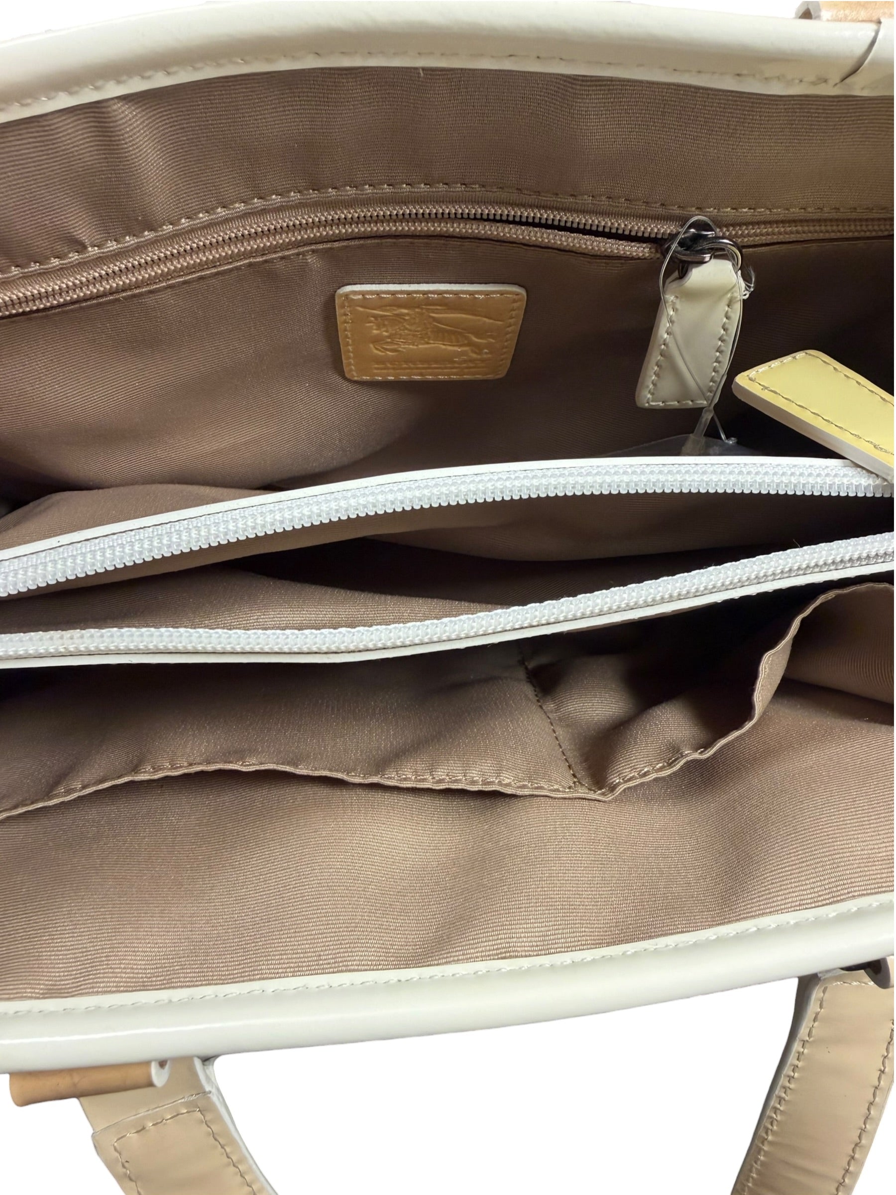 Burberry Beige Nova Check Canvas Patent Leather Tote Bag