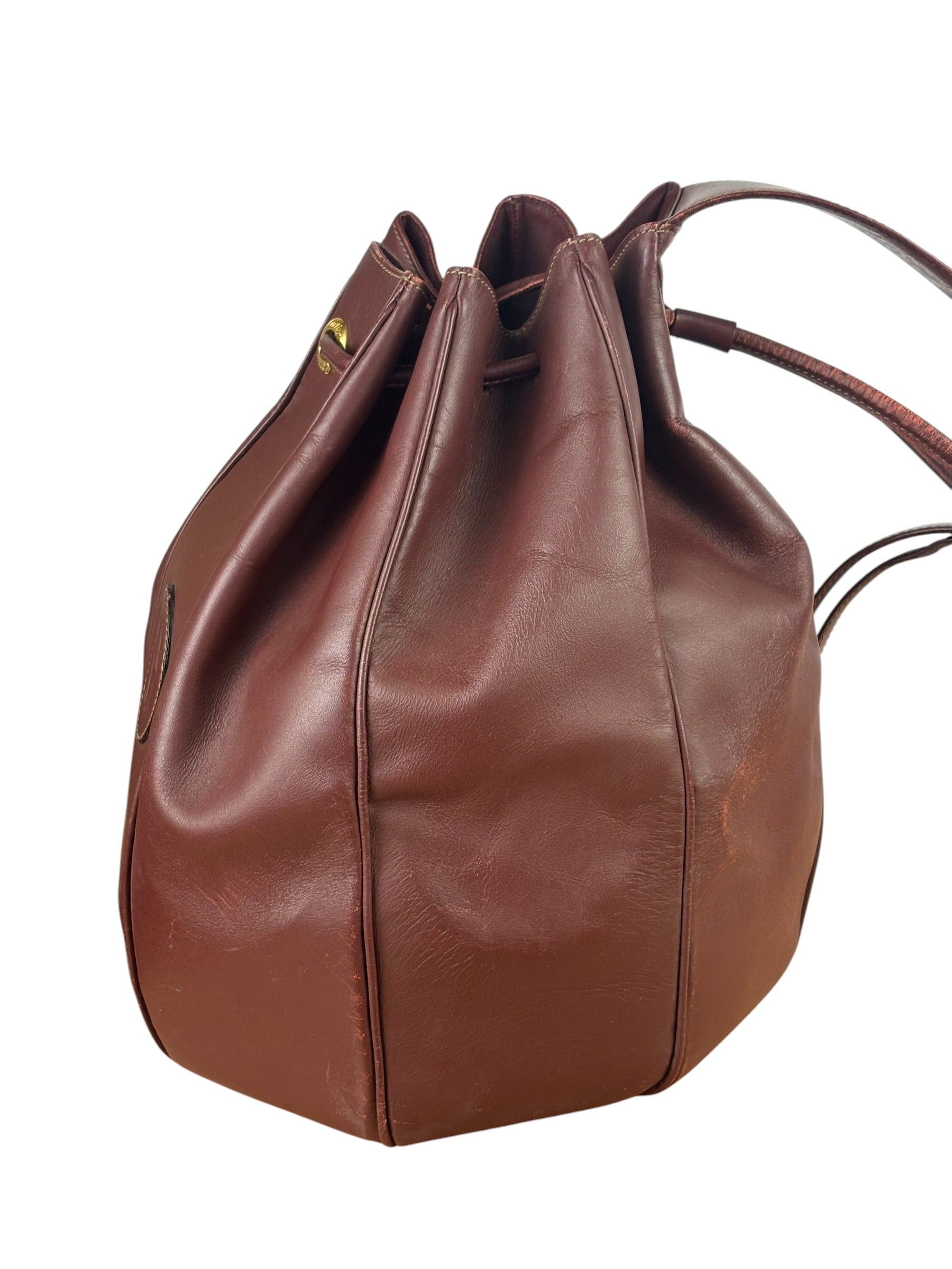 Cartier Vintage Burgundy Leather Must De Cartier Bucket Bag