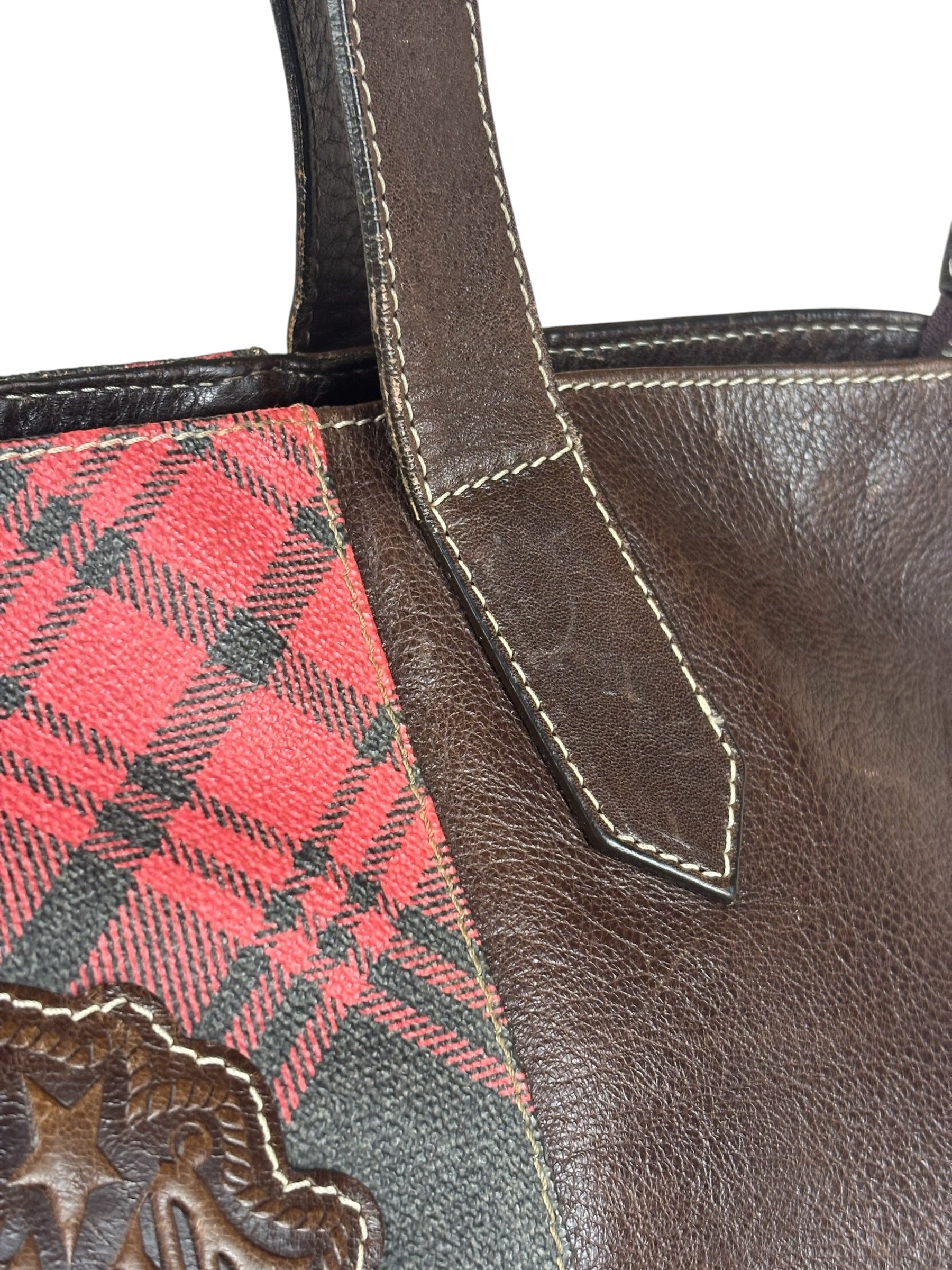 Vivienne Westwood Brown Leather Tartan Shoulder/Tote Bag