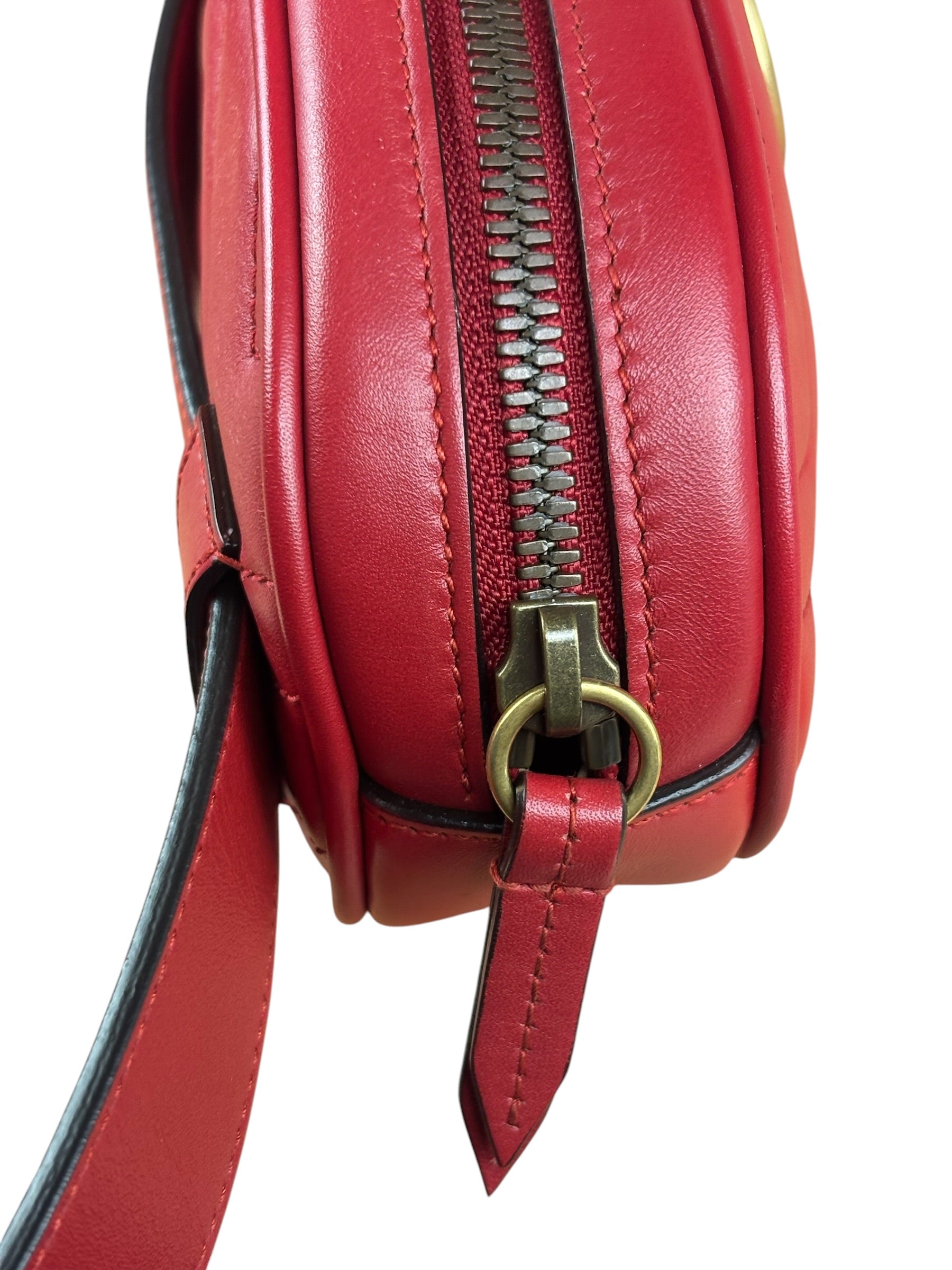 Gucci Red Leather Marmont Matelasse Waist Belt Bag