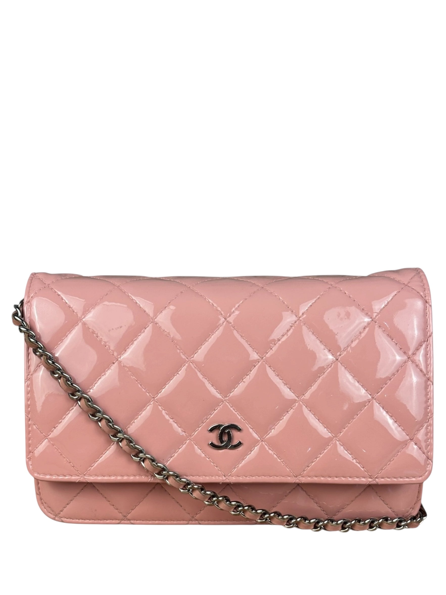 Chanel Pink Patent Quilted Wallet on Chain Bag 2012
