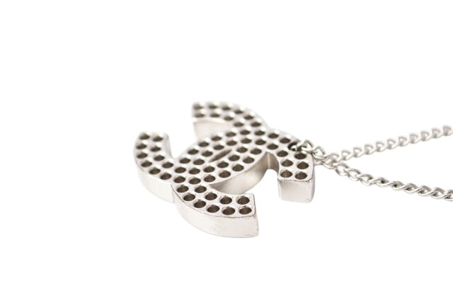 Chanel Vintage Silver Coco Mark Punched Chain Necklace