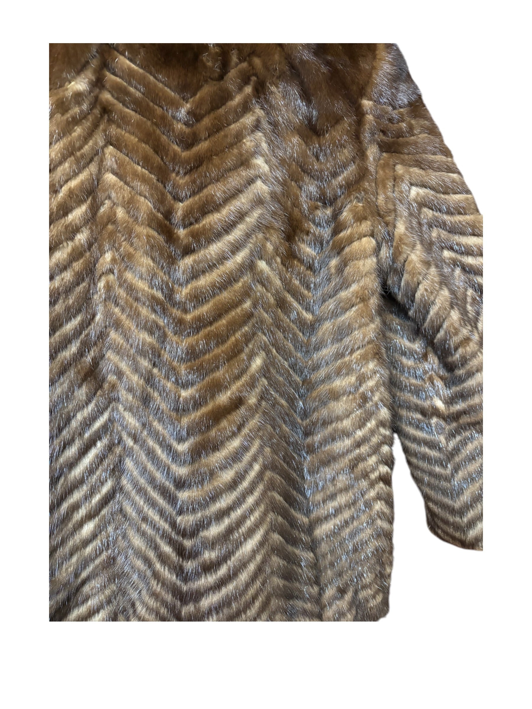 Vintage Hazel Brown Chevron Stripped Mink Fur Coat
