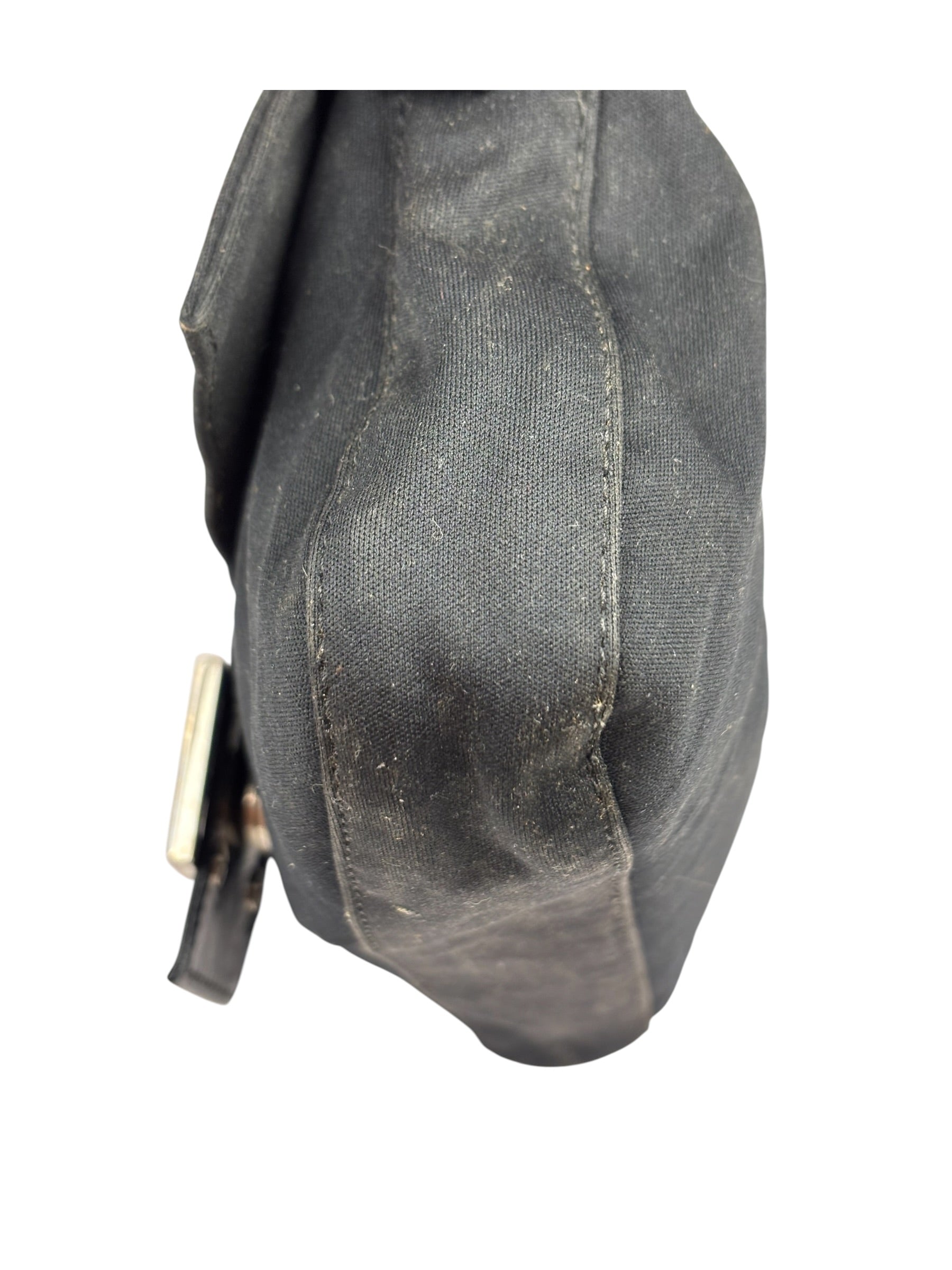 Fendi Black Leather Trim Baguette