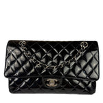 Chanel Black Patent Quilted Leather Double Flap Bag
