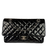 Chanel Black Patent Quilted Leather Double Flap Bag