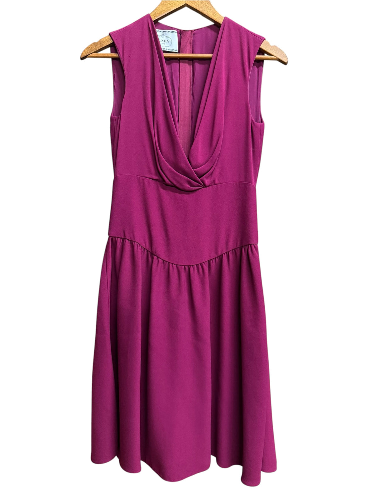 Prada Draped Flare Knee-Length Purple Dress