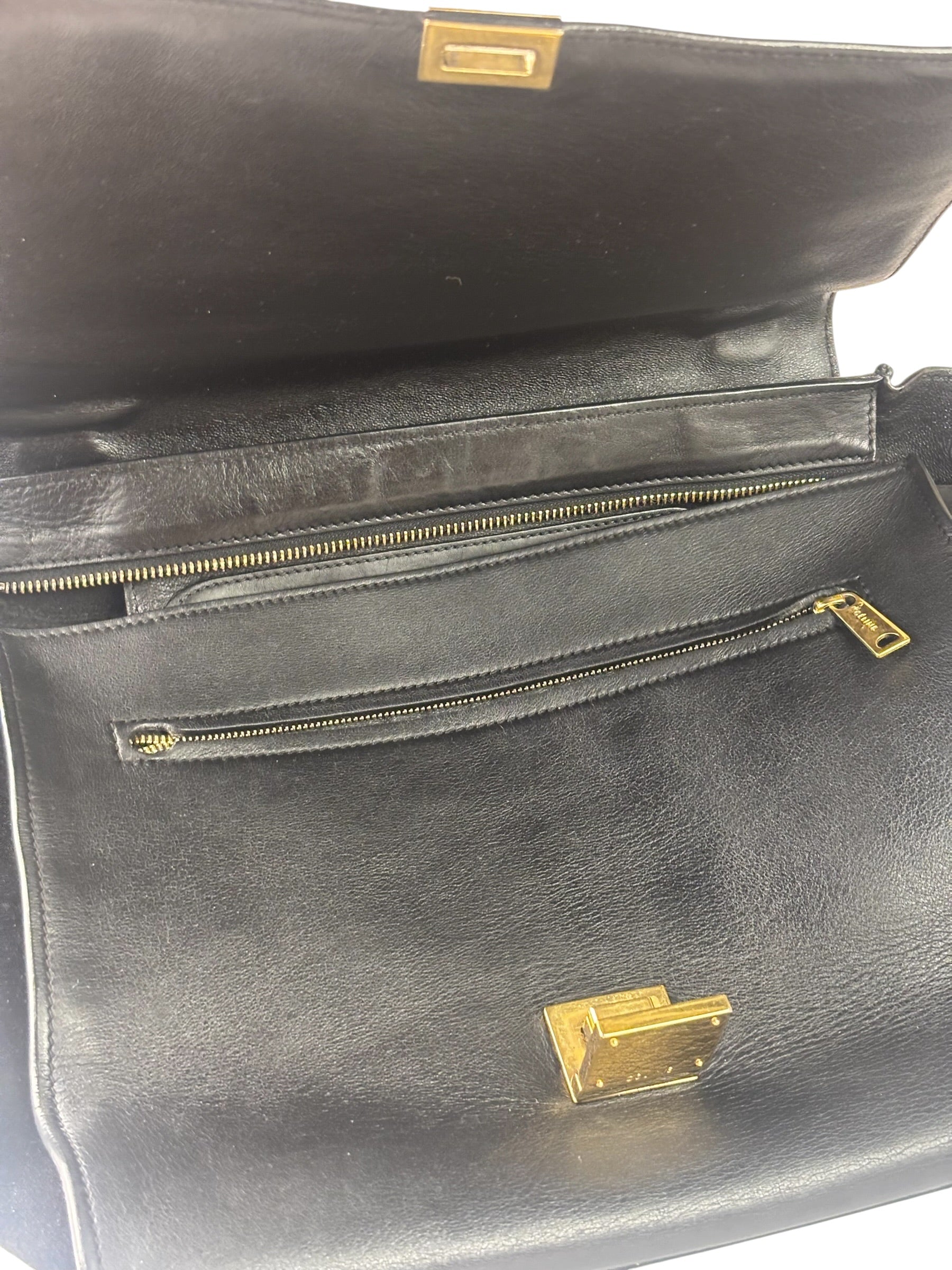 Celine Black Suede/Crocodile Embossed Leather Trapeze Two-Way Bag