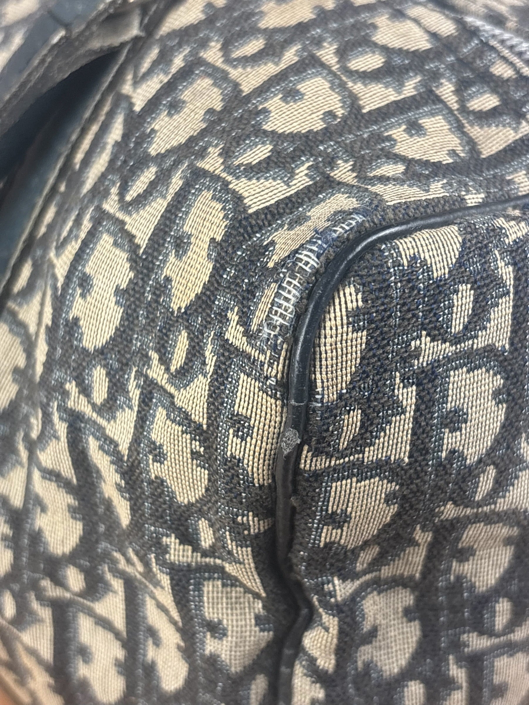 Christian Dior Vintage Navy Blue Trotter Oblique Bowling Boston Hand Bag