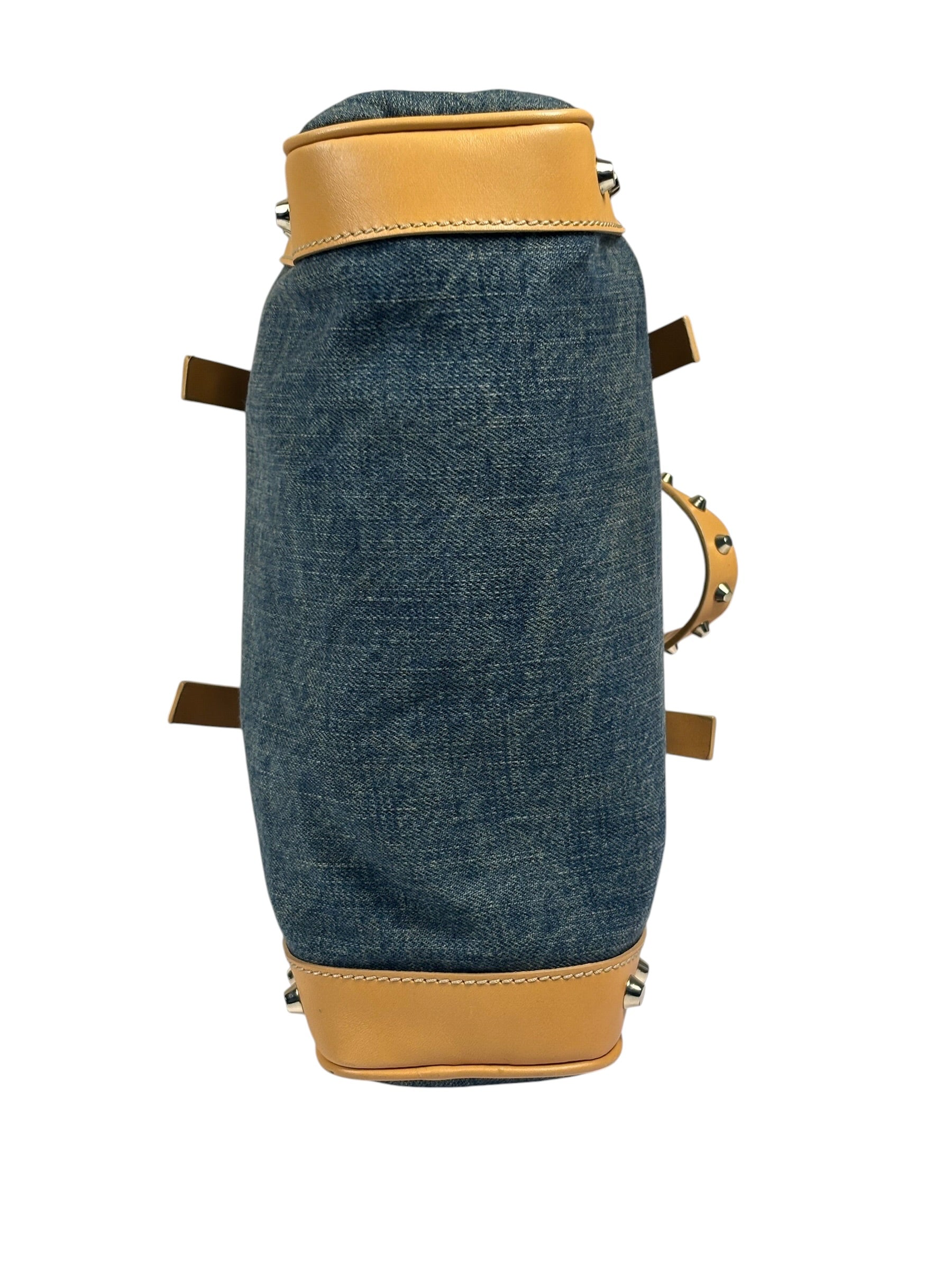 Fendi Blue/Brown Denim/Leather Trim Studded Shoulder Bag