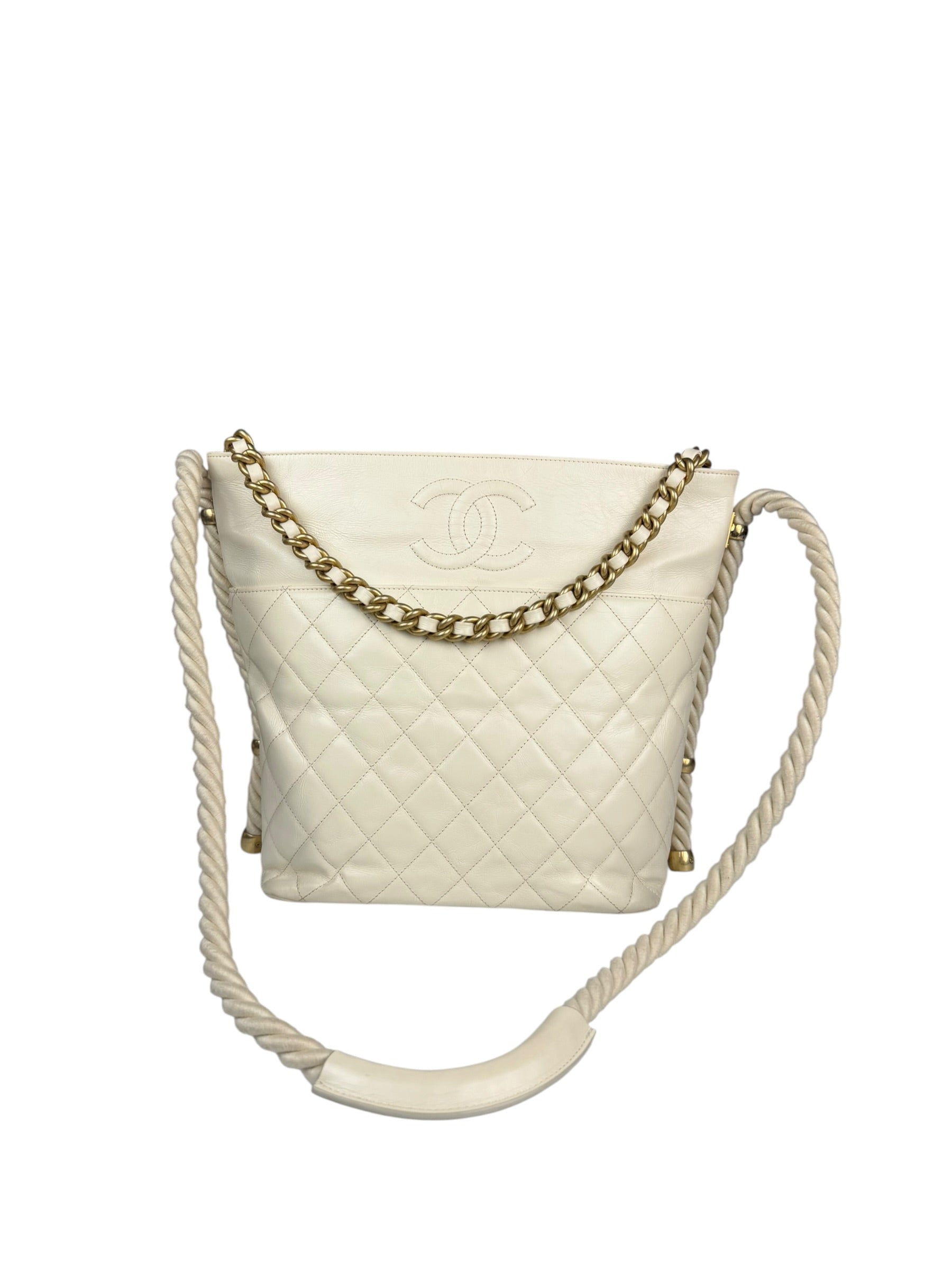 Chanel Ivory Crumpled Leather Vogue Rope Hobo Bag 2019