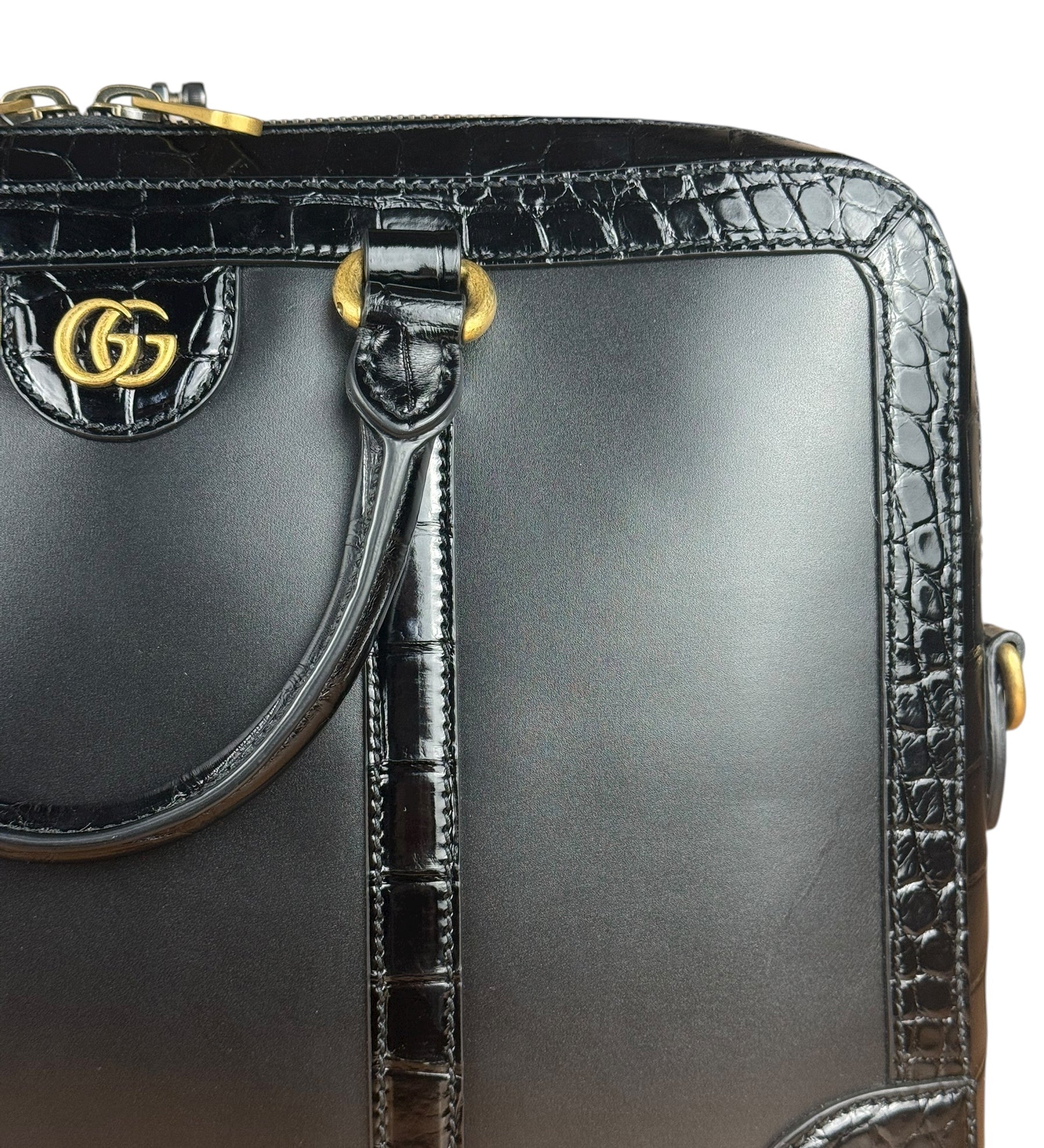Gucci Croc-Trim Leather Briefcase