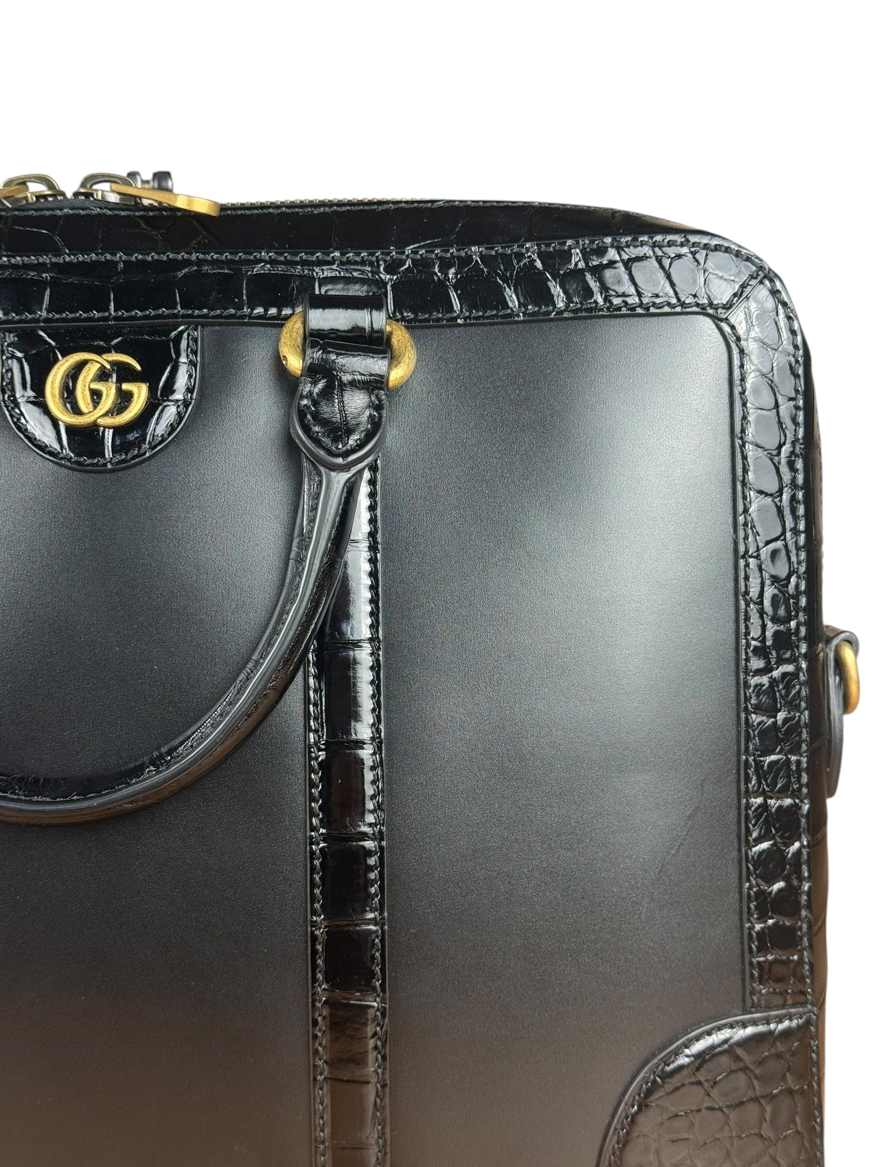 Gucci Croc-Trim Leather Briefcase