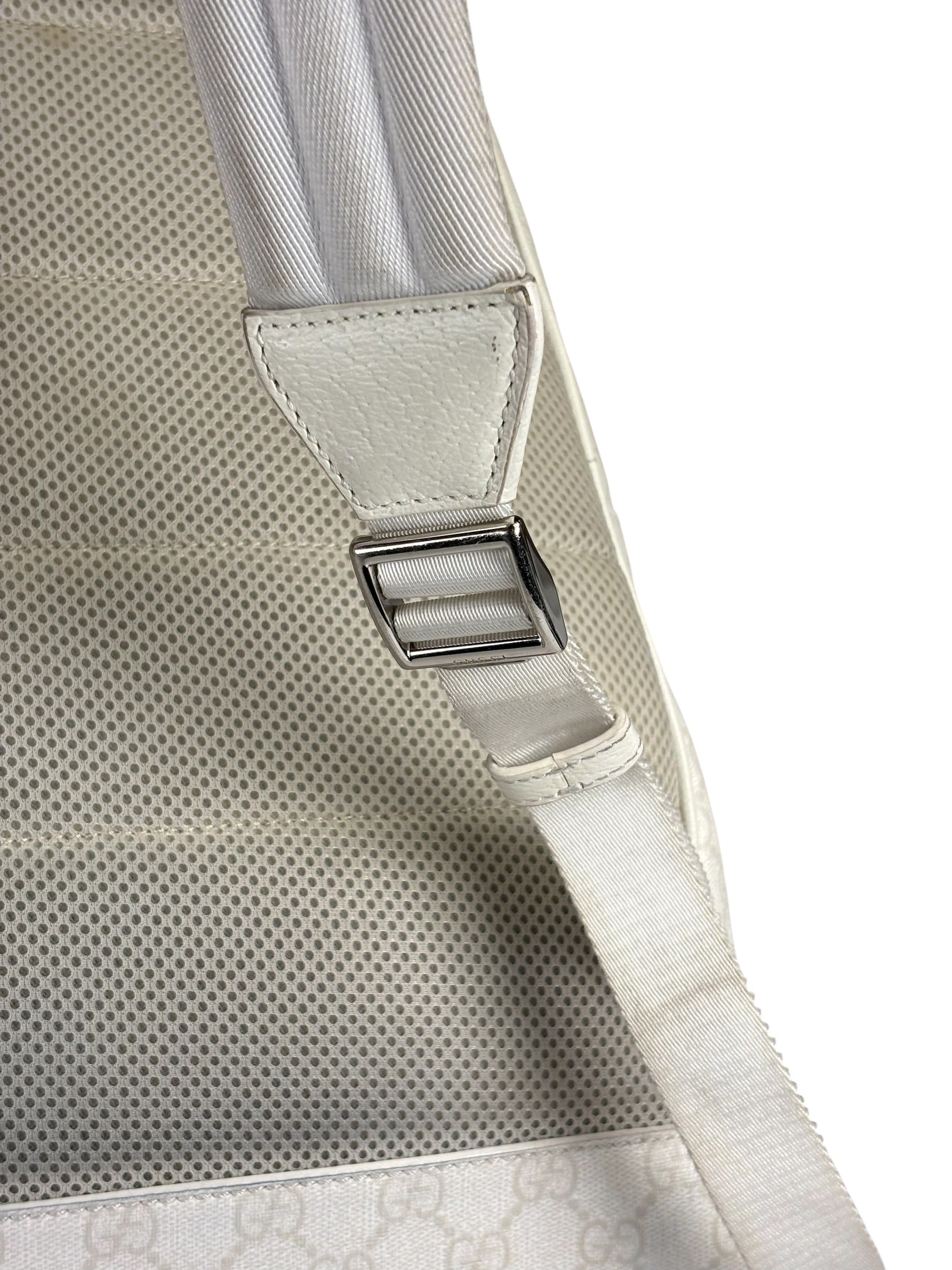 Gucci White Leather GG Green/Red Stripe Backpack