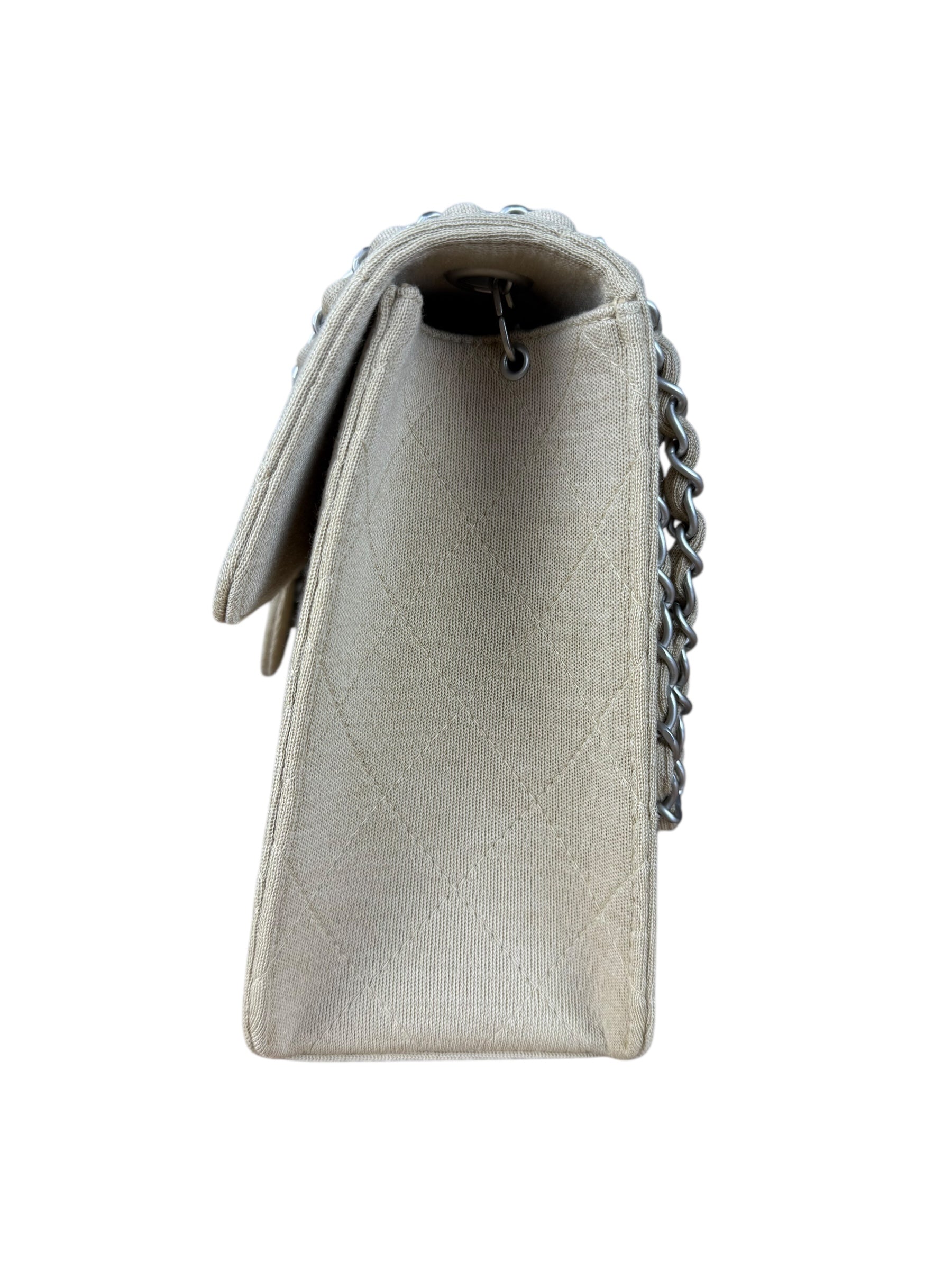 Chanel Beige Quilted Canvas Chain Flap Bag 1998