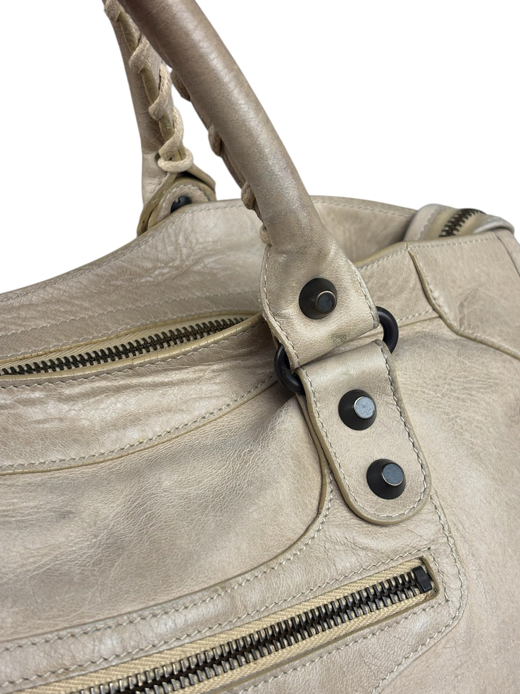 Balenciaga Vintage Almond Beige Leather Small City Two-Way Bag