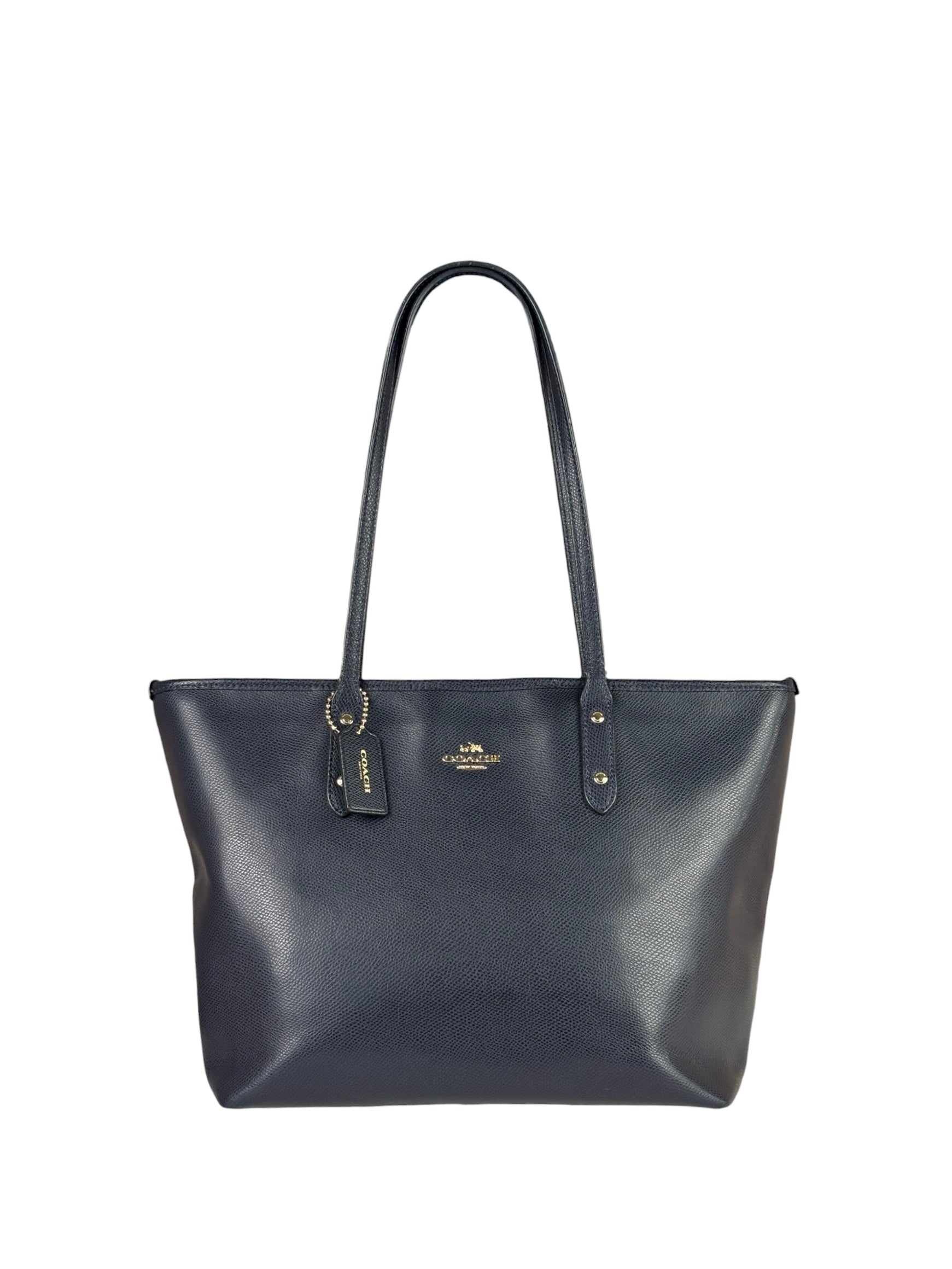 Coach Navy Crossgrain Leather City Zip Shoulder Bag