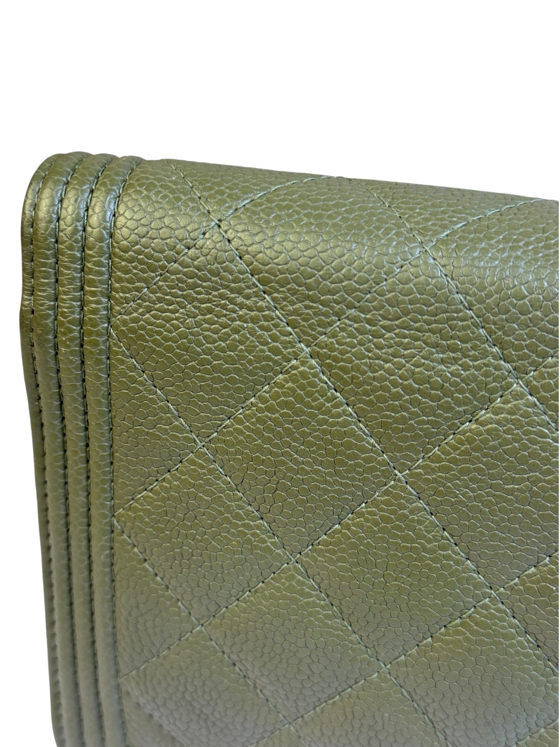 Chanel Olive Green Quilted Caviar Boy Flap Wallet On Chain 2017