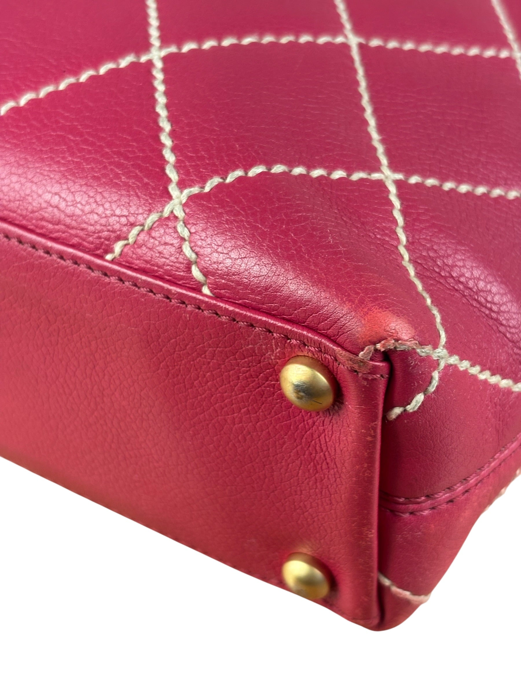 Chanel Vintage Pink Leather Wild Stitch Surpique Tote Bag