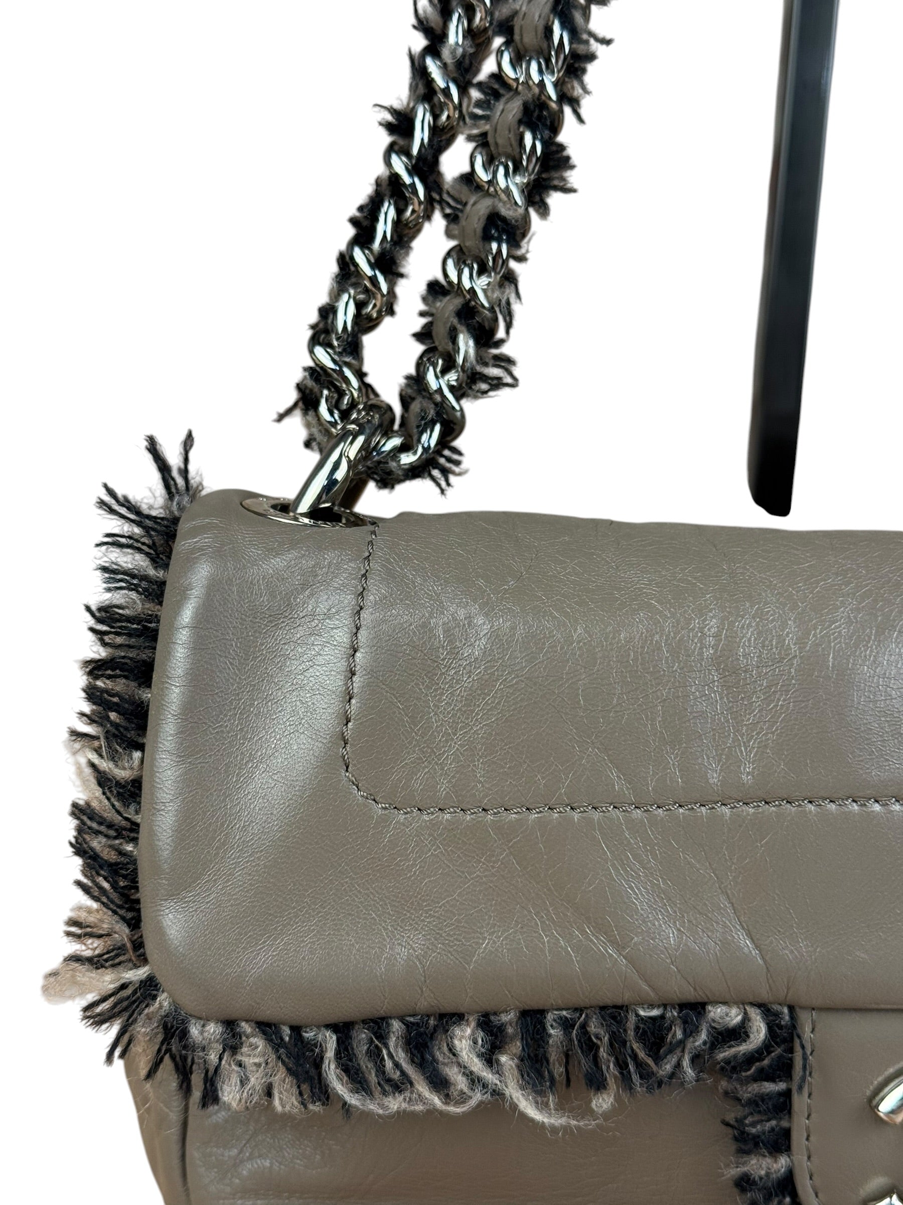 Chanel Taupe Leather Funny Tweed Fringe Flap Bag 2010