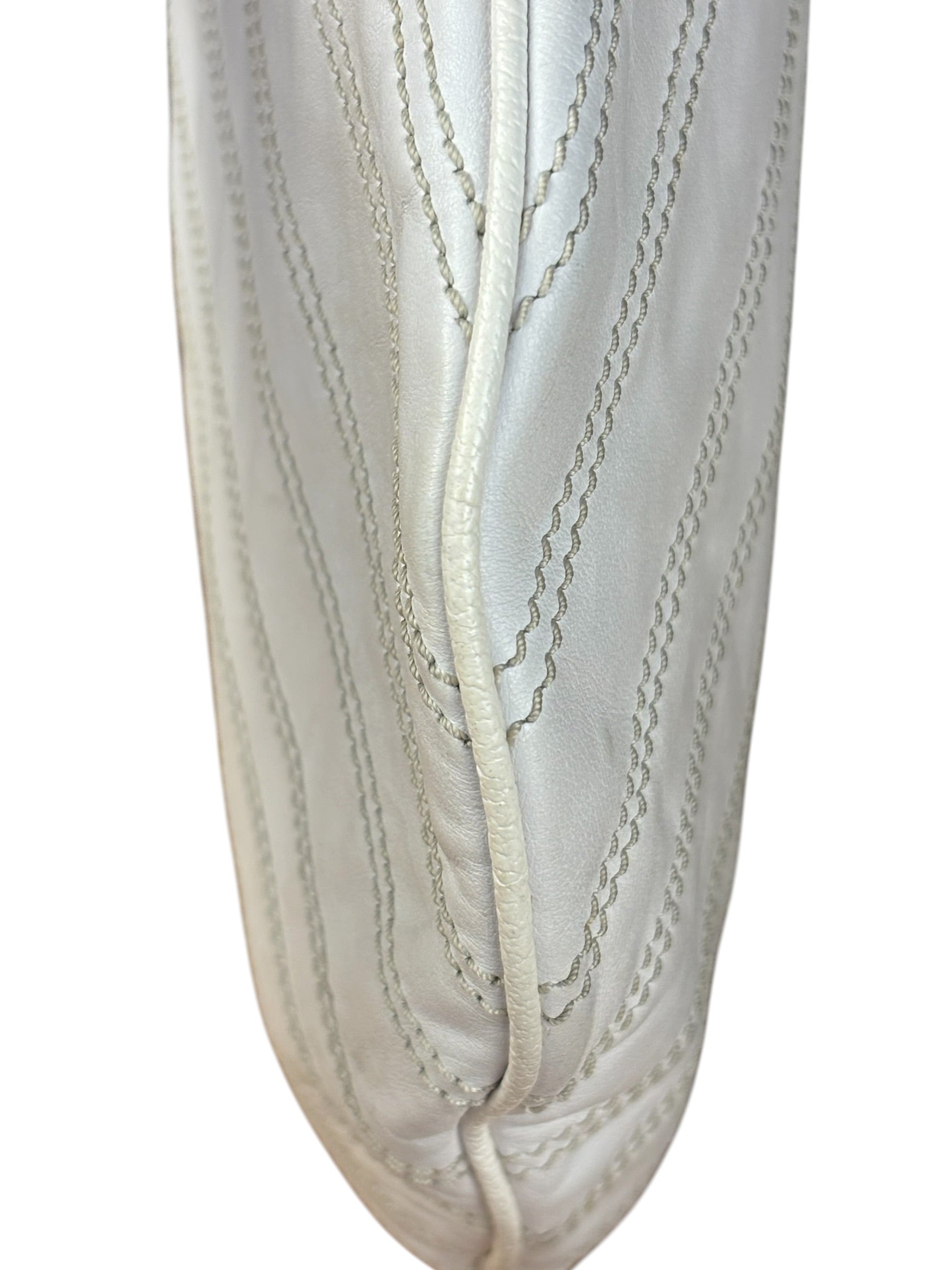 Celine Vintage White Leather Stitch Hobo Shoulder Bag